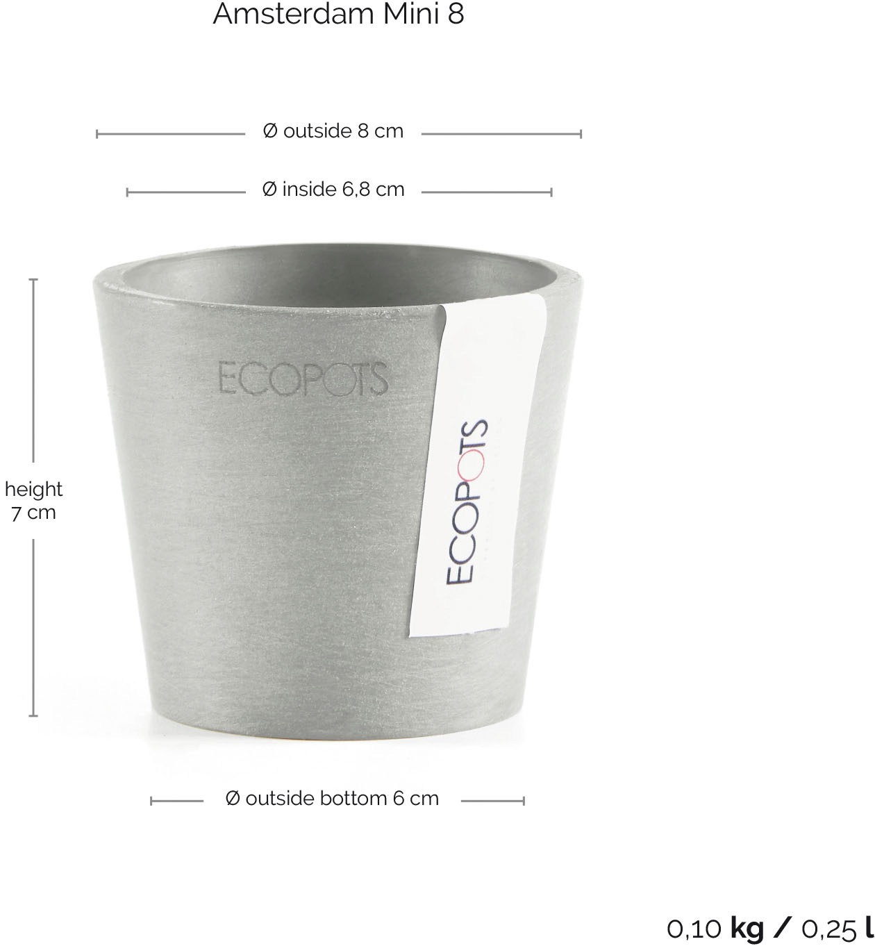ECOPOTS Blumentopf »AMSTERDAM Mini White Grey« BxTxH: 8x8x7 cm