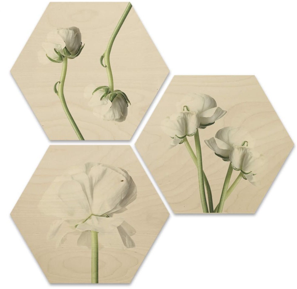Wall-Art Mehrteilige Bilder »Maiglöckchen Blumen Collage«, Schriftzug, (Set, 3 St.), Holzposter modern
