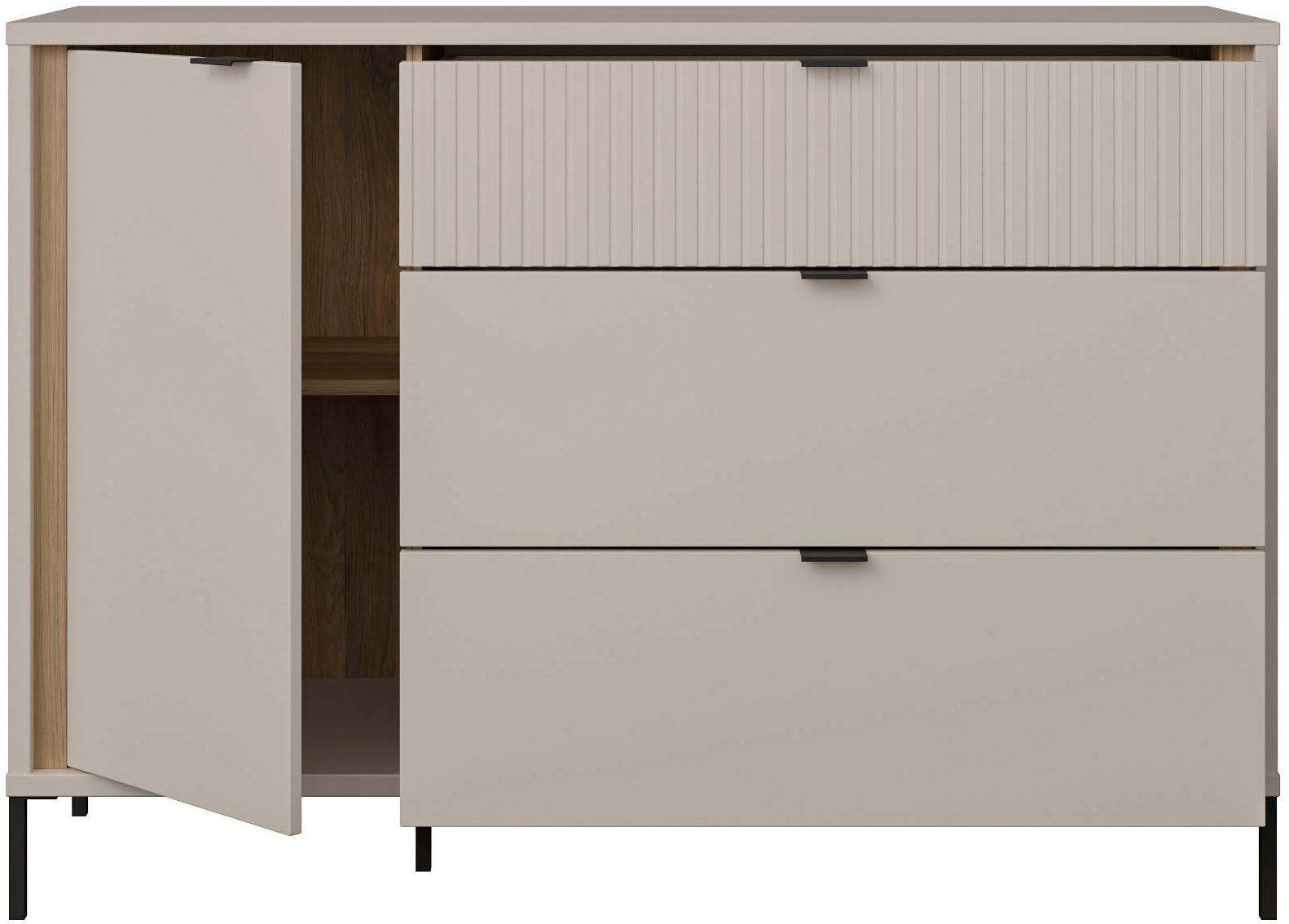 FORTE Sideboard »Forte Seravel Kommode 124 cm, Kashmir Beige/Mauvella Eiche« B/H/T 124,1/87,2/41,5 viel Stauraum, Lamellenoptik
