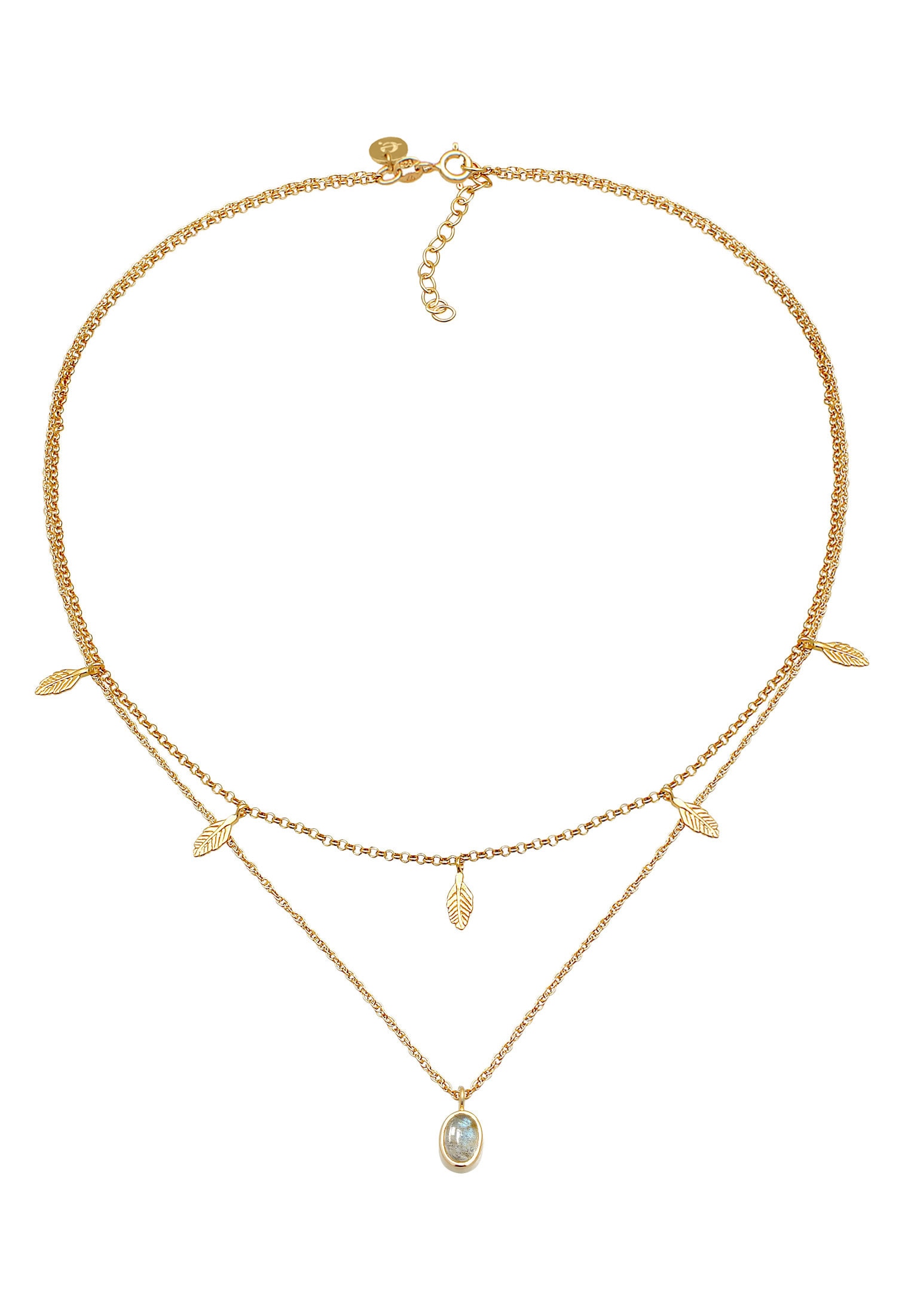 Elli Premium Choker »Halskette Layer Feder Labradorit Edelstein Boho 925 Silber«