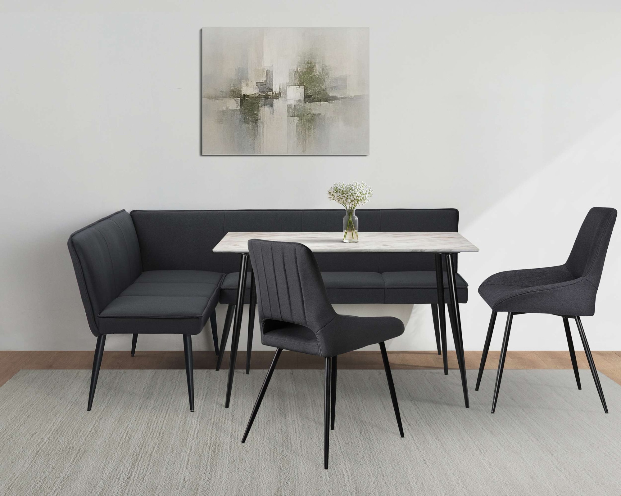 OTTO home Eckbankgruppe "Danny/Ianna/Derrek" Set, Eckbankgruppe mit Tisch, Eckbank, Stühle, 4 tlg. Sitzgruppe, Eckbank und Stühle bequem gepolstert, Tisch 120x80 cm