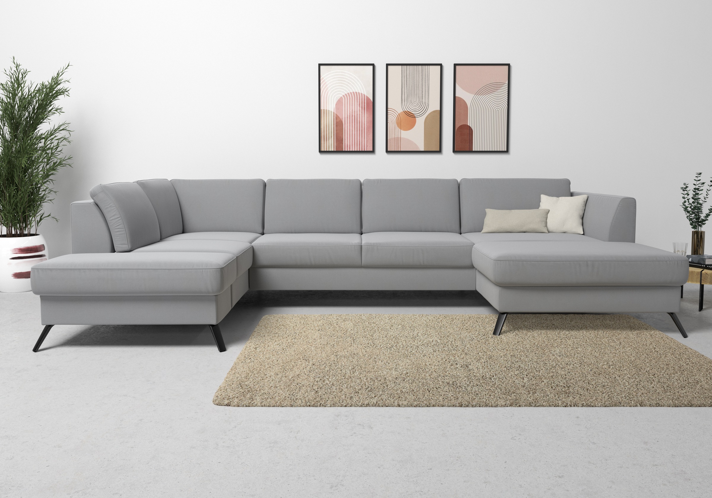 sit&more Wohnlandschaft »Olsen U-Form«, inklusive Sitztiefenverstellung, wahlweise mit Bettfunktion, 15cm hoch