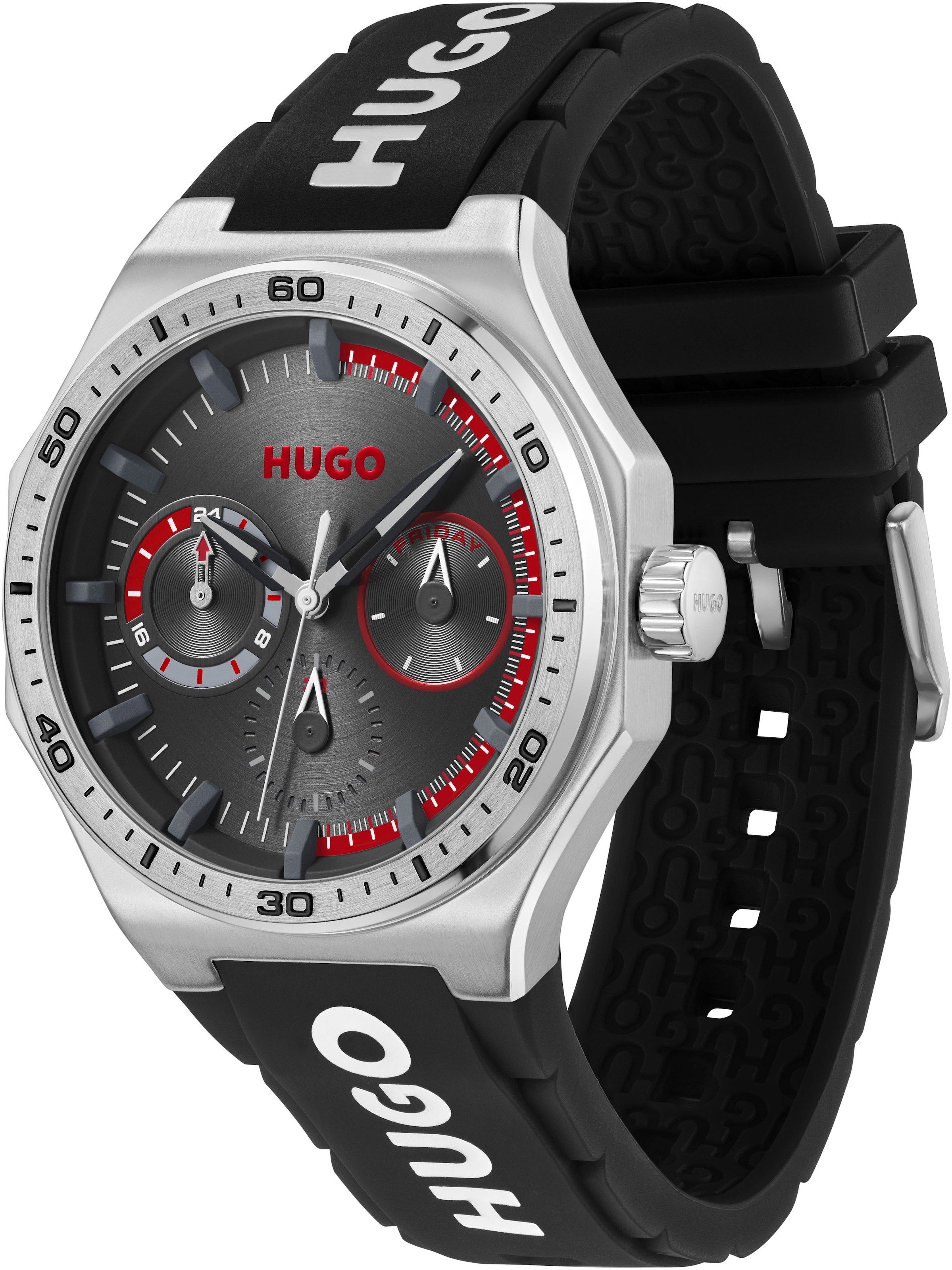 HUGO Multifunktionsuhr »#GRAIL SPORT« Quarzuhr, Armbanduhr, Herrenuhr, Silikonarmband, analog