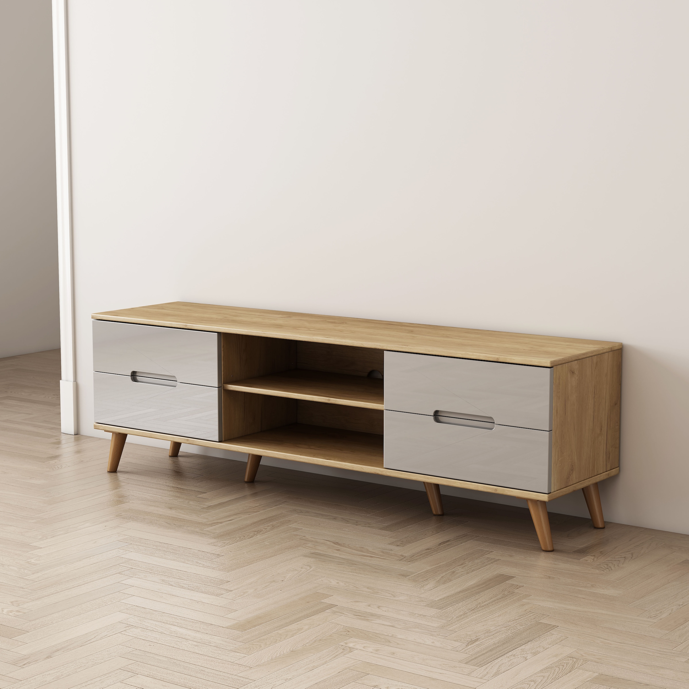 OTTO home TV-Board »Lund« glänzende Fronten, Kabeldurchführung, helles Holzdekor, Breite 160 cm