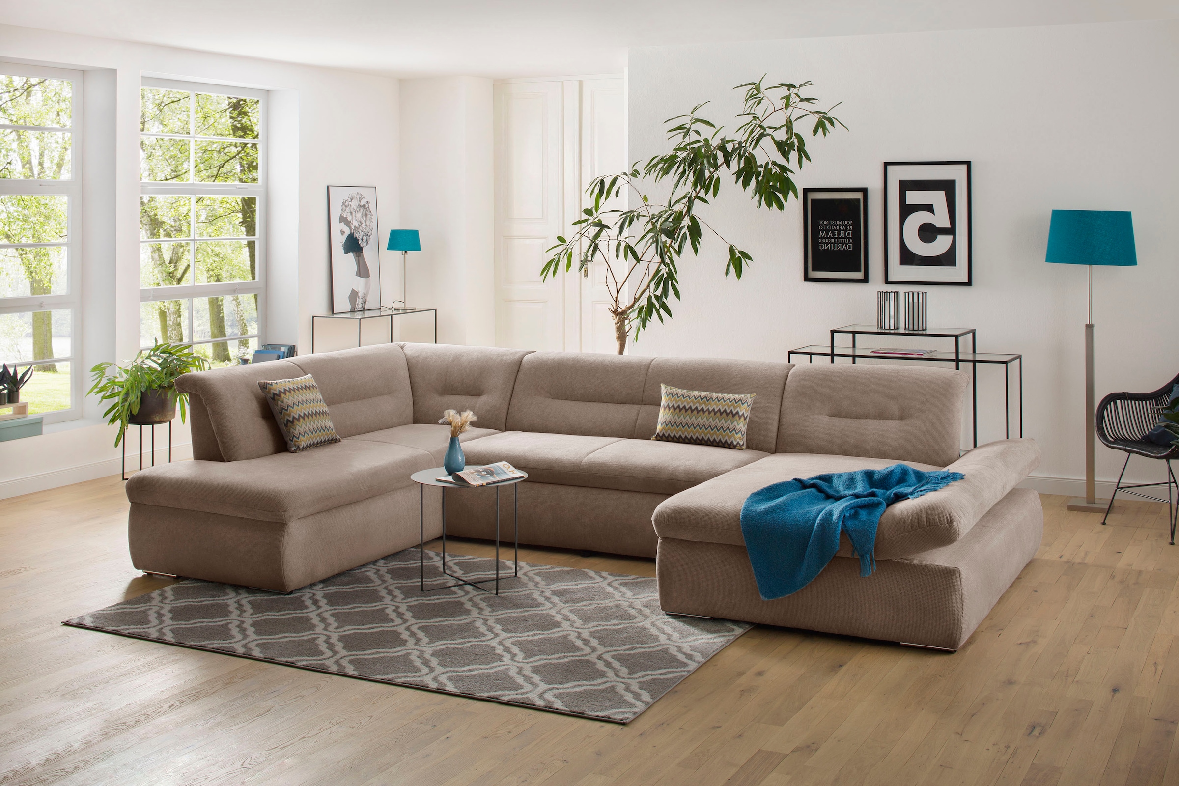 Home affaire Wohnlandschaft "Avesa U-Form" Wahlweise mit Armteilverstellung günstig online kaufen