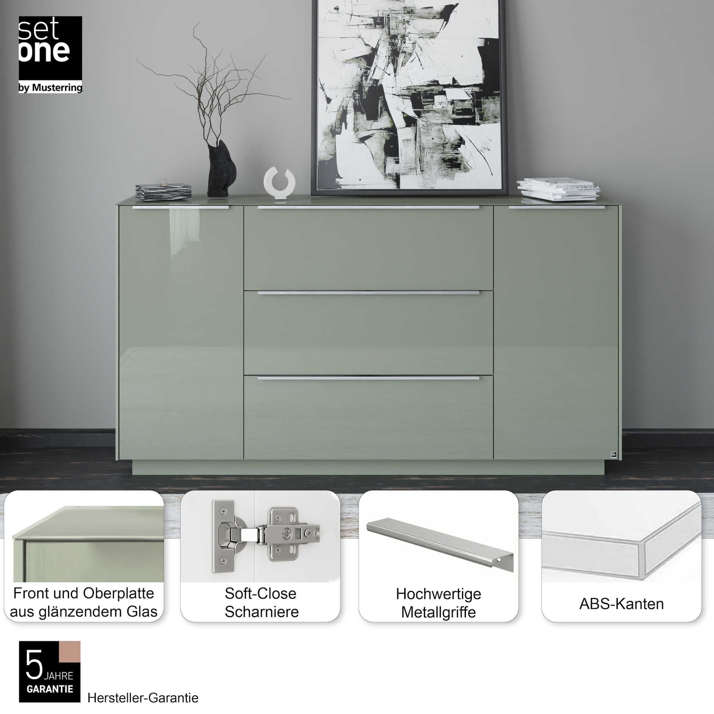 set one by Musterring Sideboard »Reno« 1 Stk. tlg. Mit Sockel in diversen Farben, 102 cm Höhe & Farbauswahl