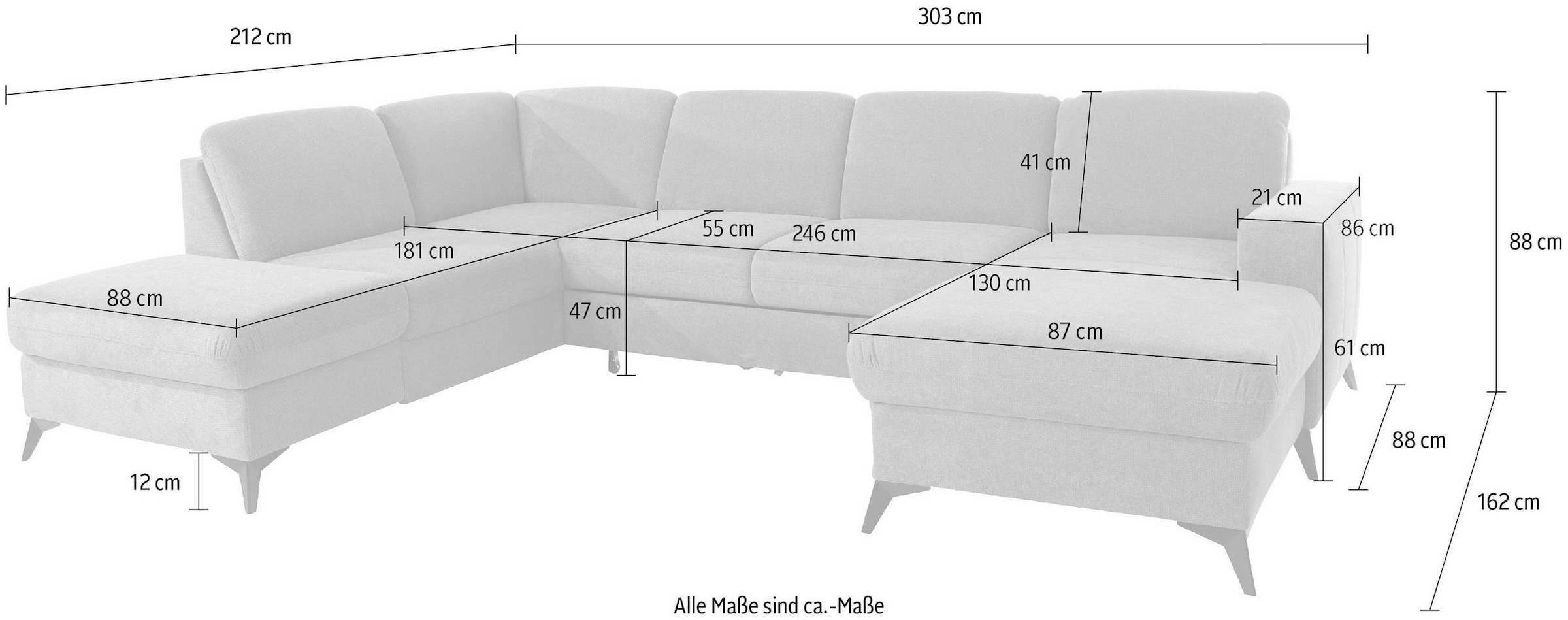 Places of Style Wohnlandschaft »Lolland U-Form«, Wahlweise mit Bettfunktion und Stauraum, auch mit abwischbarem Bezug