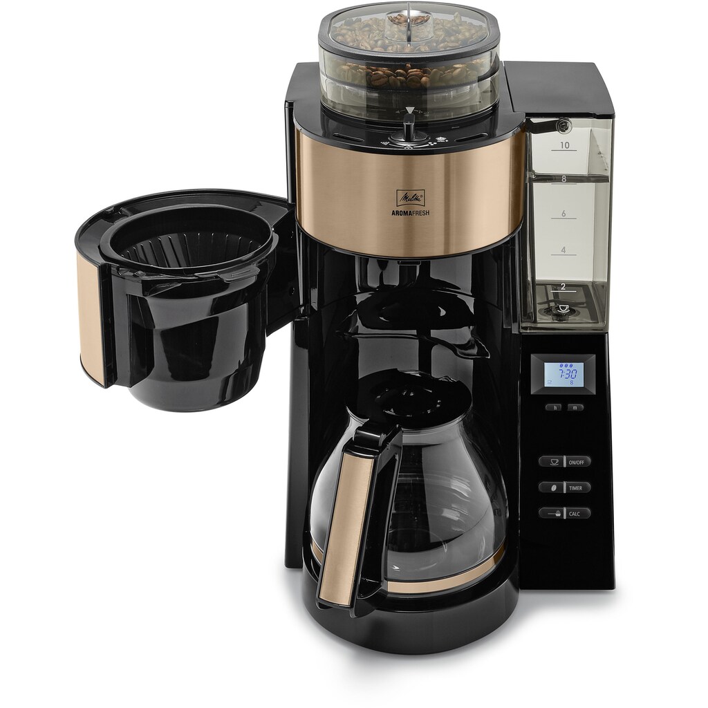 Melitta Kaffeemaschine mit Mahlwerk »AromaFresh Glas 1021-04«, 1,25 l Kaffeekanne, Papierfilter, 1x4