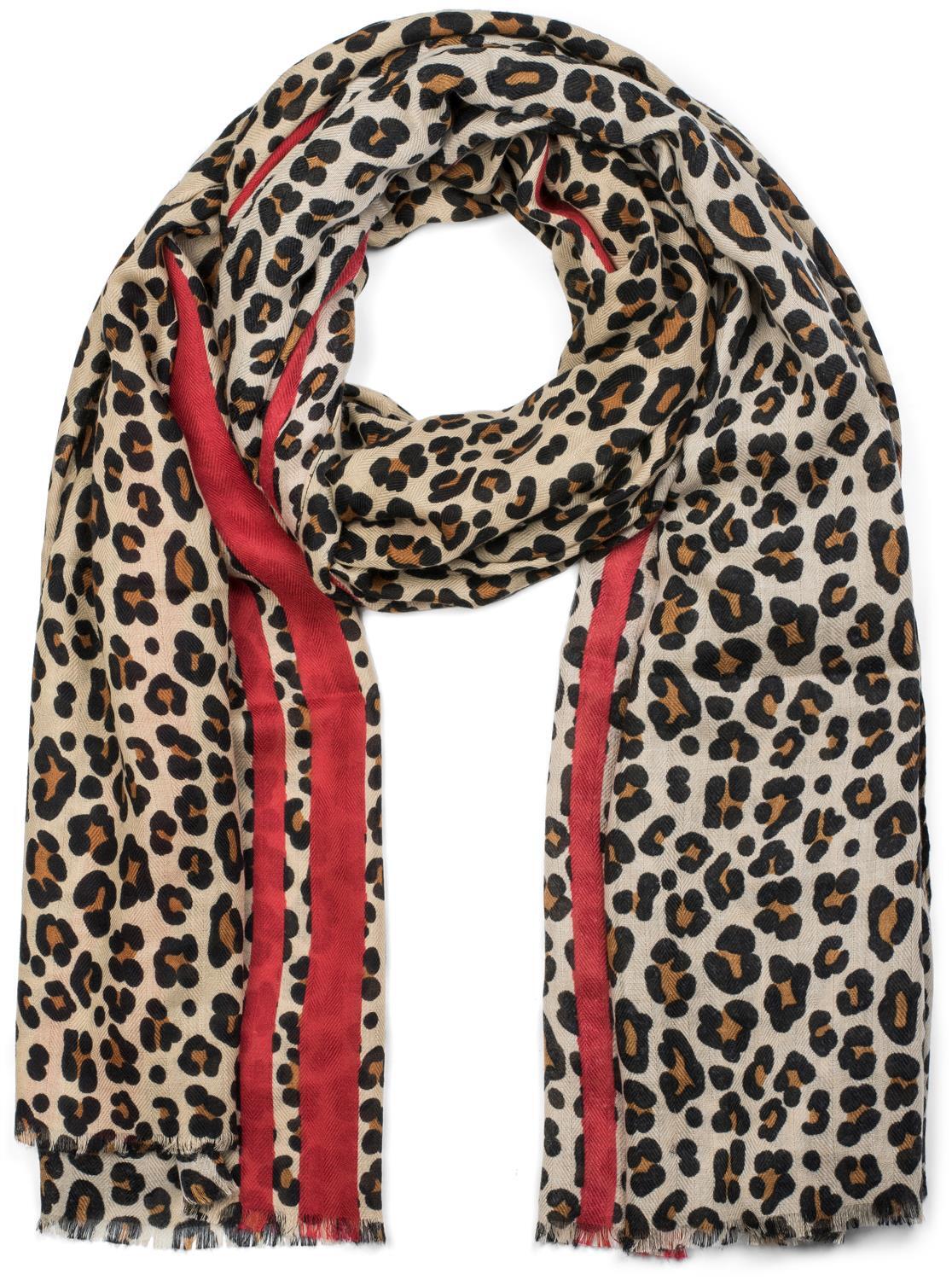 styleBREAKER Schal "Weicher Schal mit Leoparden Print und Streifen" 1 Stk.