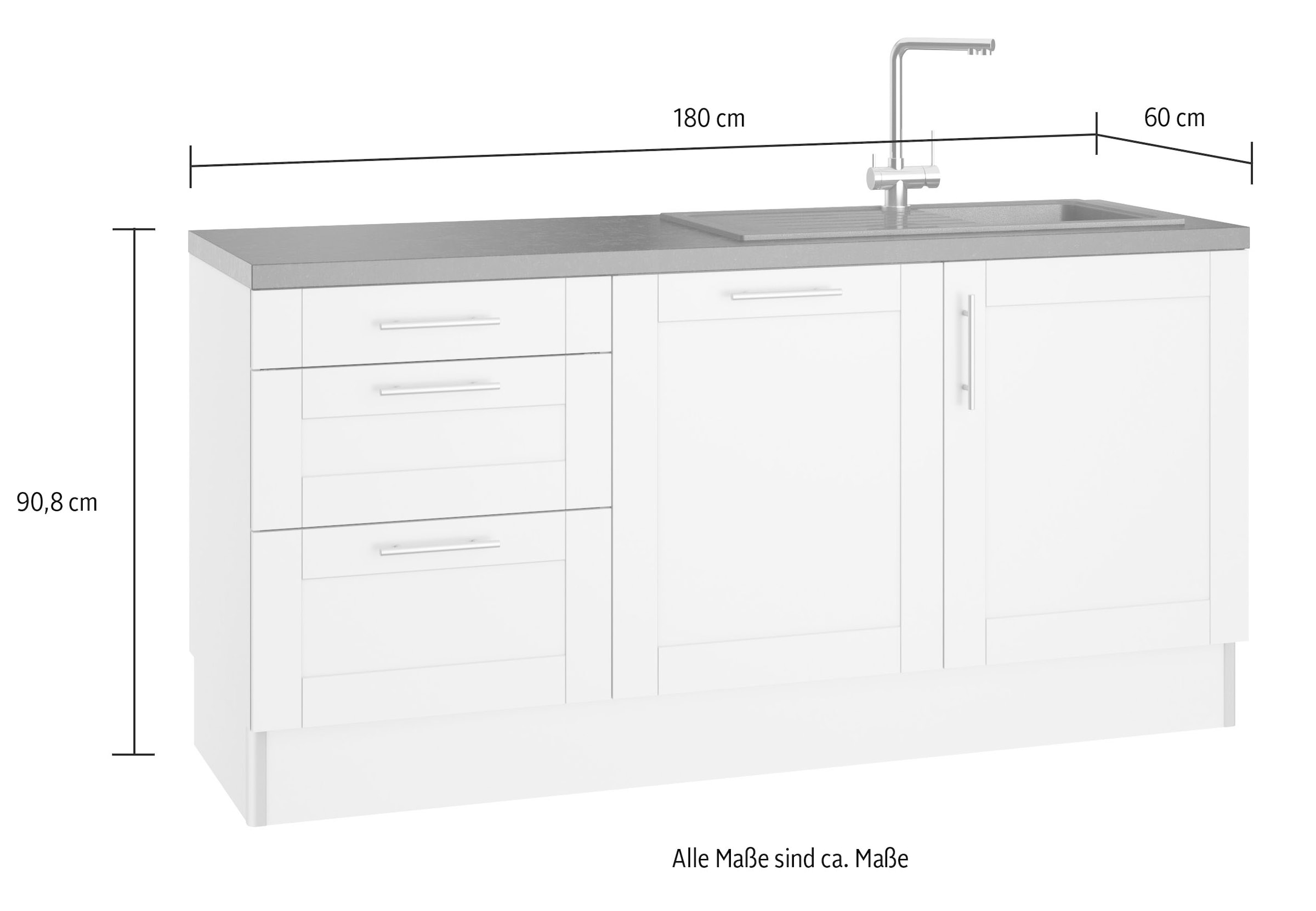 OPTIFIT Küche »Ahus«, 180 cm breit, wahlw.mit E-Geräten, Soft Close Funktion, MDF Fronten