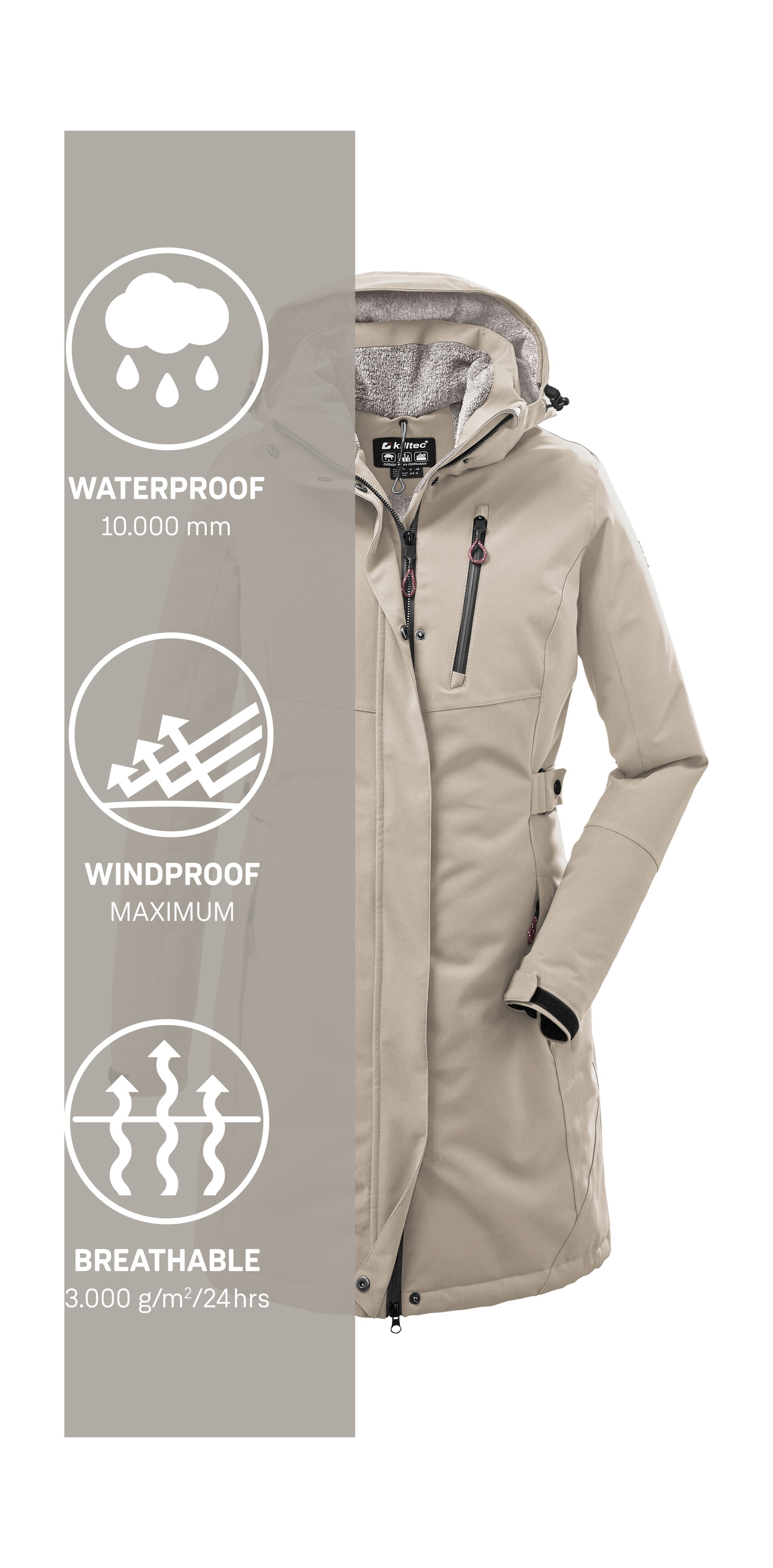 Killtec Parka »KOW 165 WMN PRK«, Wasser- und winddichter Parka mit Teddyfleece und abnehmbarer Kapuze