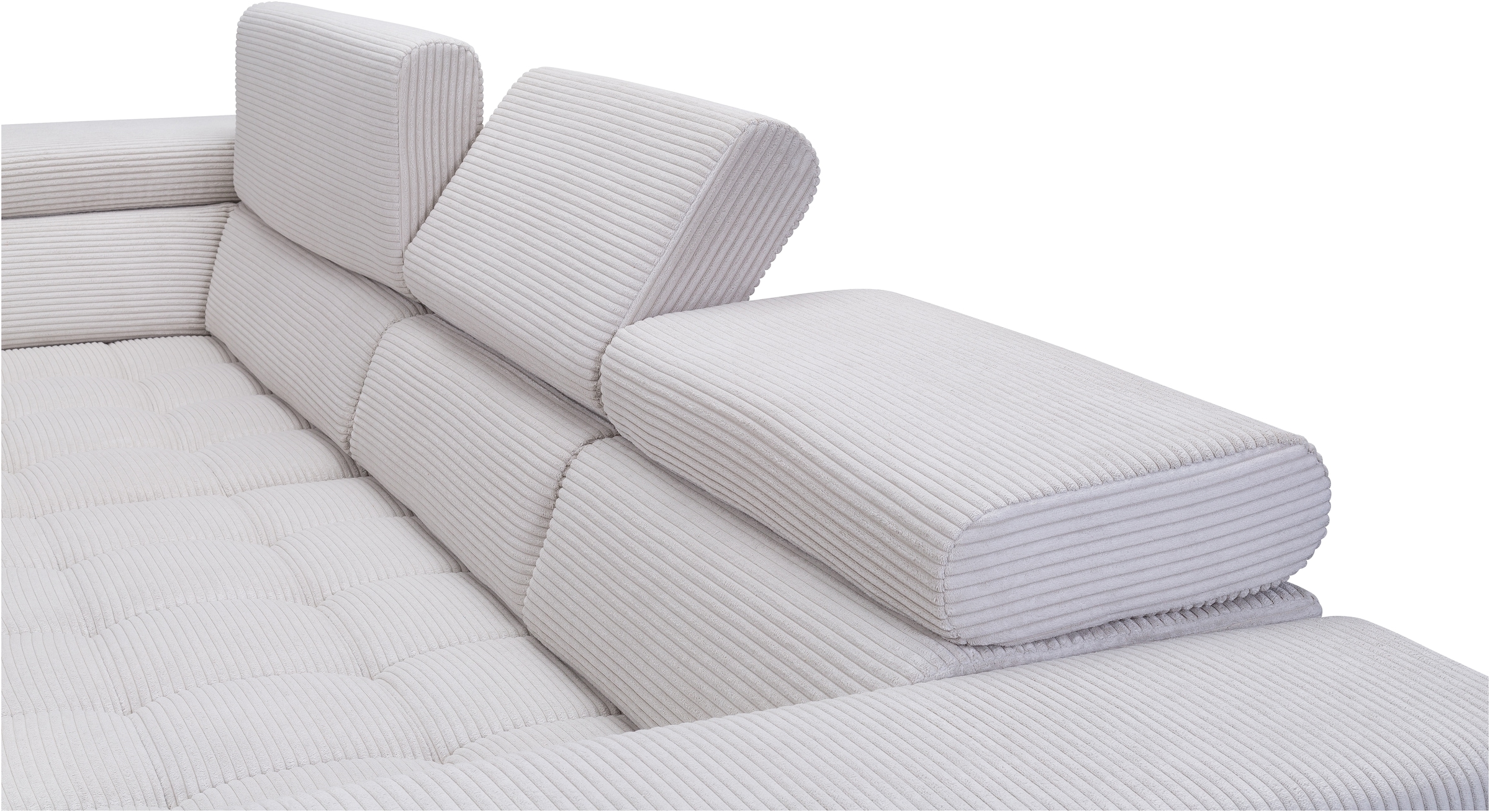 exxpo - sofa fashion Ecksofa »Elianos, hoher Sitzkomfort, aufwendige Kreuzsteppung im Sitz, L-Form«, Kopfteile & Sitztiefe verstellbar, mit Bettfunktion, Cord, beige