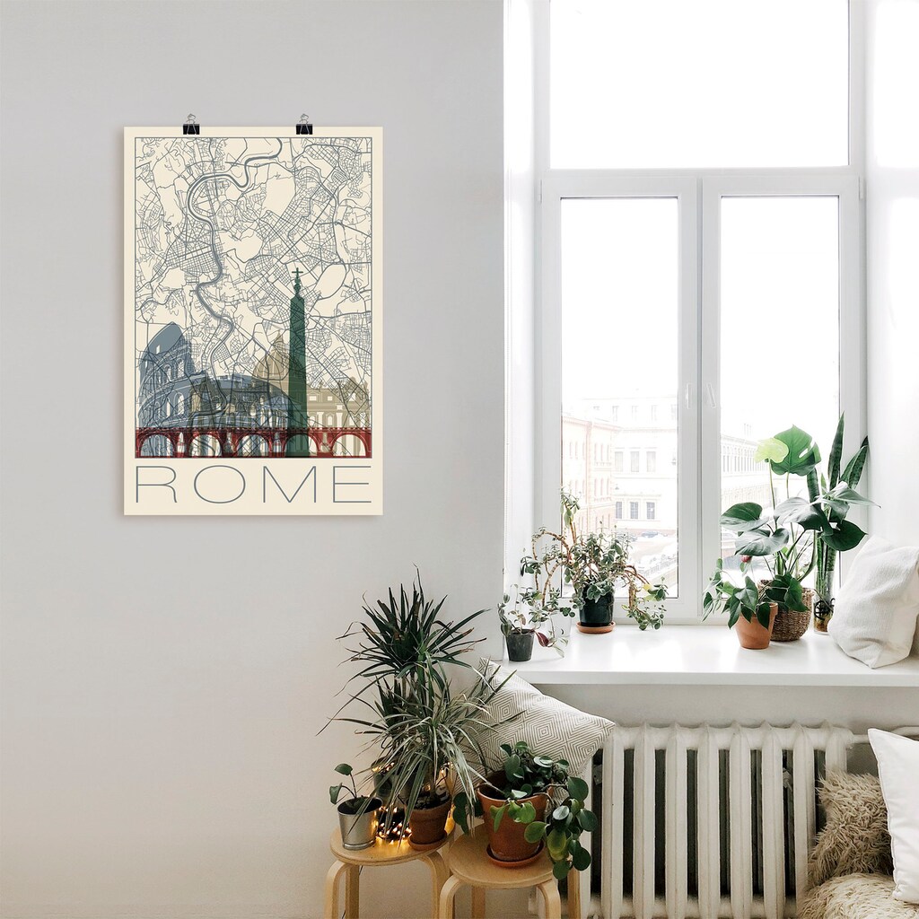 Artland Poster »Retro Karte Rom Italien und Skyline«, Italien, (1 St.)