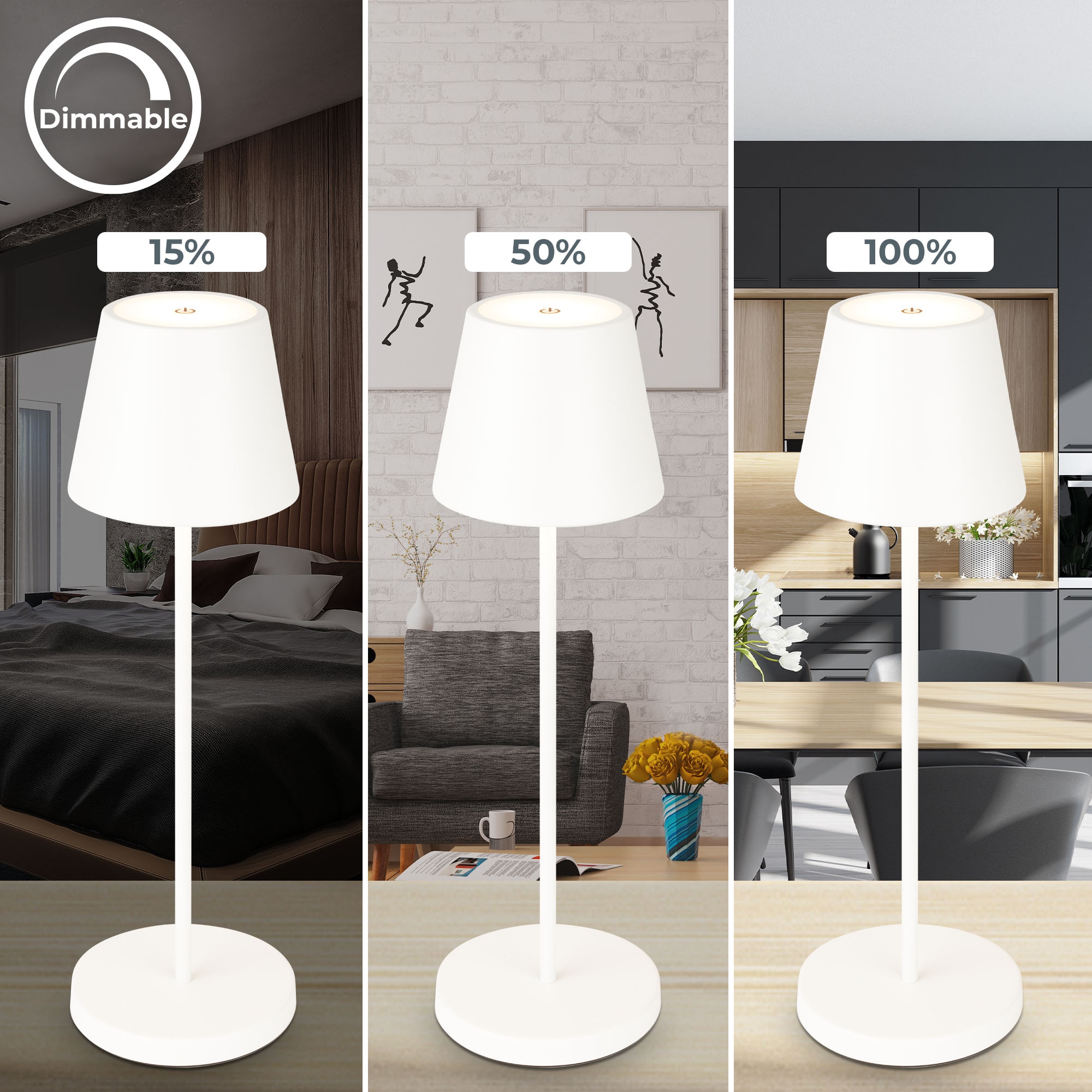 B.K.Licht Außen-Tischleuchte »LED Akku Tischleuchte mit Touchdimmer«, 1 flammig, Leuchtmittel LED-Modul | LED fest integriert, Kunststoff Metall mit USB Kabel und integrierter Batterie IP54 Ø12cm