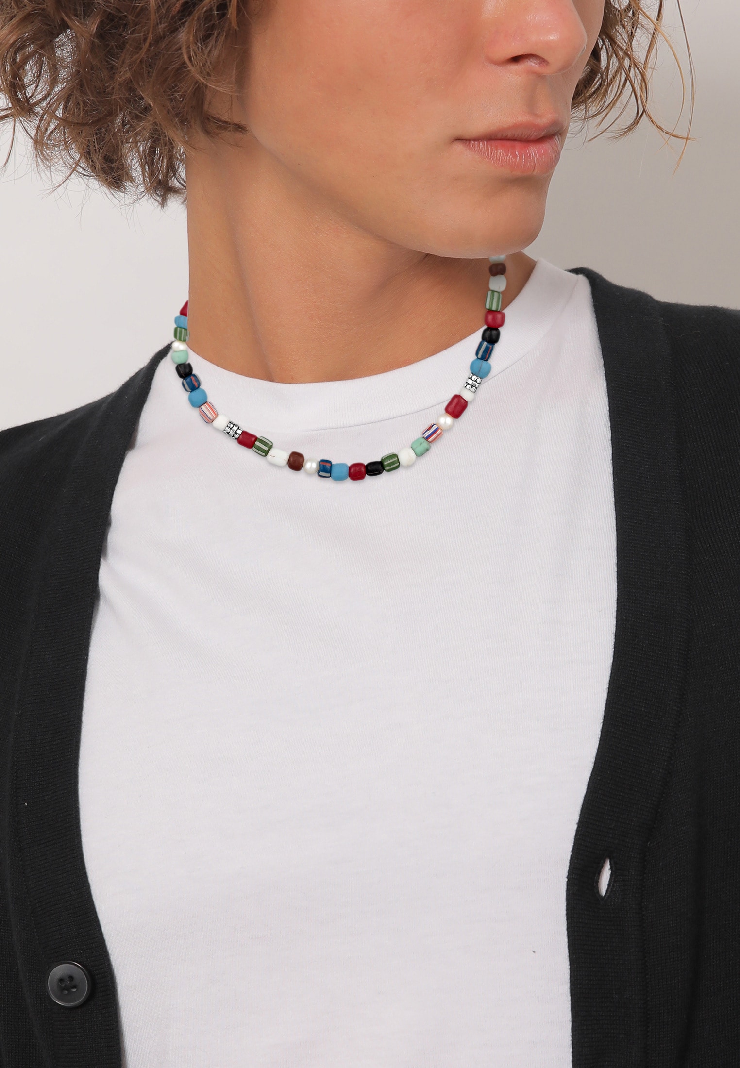 Kuzzoi Silberkette »Halskette Glas Beads Bunt Süßwasserperlen 925 Silber«