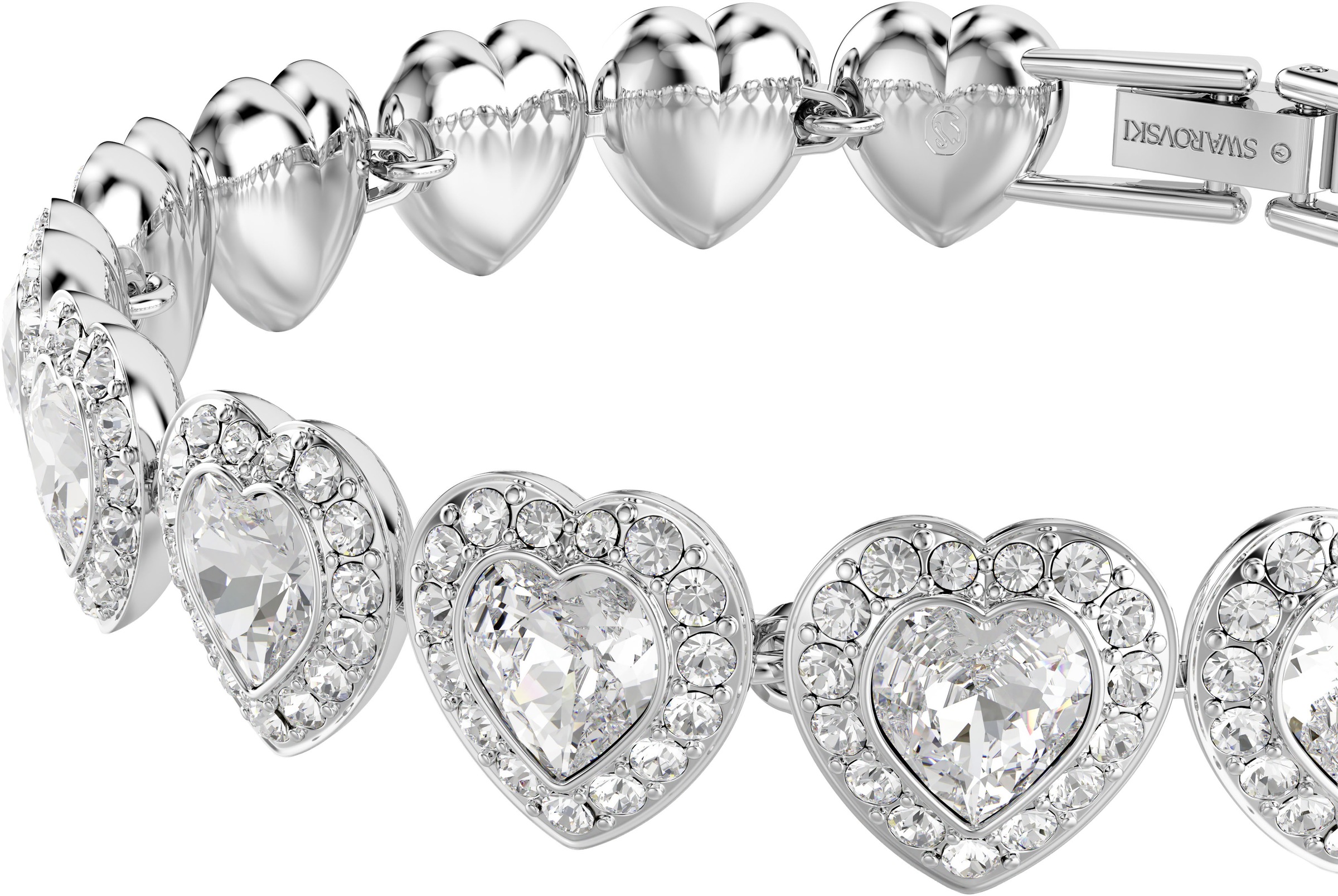 Armband SWAROVSKI "Schmuck Geschenk Ariana Grande Armkette Herz", silber (metallfarben, kristallweiß, kristallweiß), Armbänder, Damen, Metall, Armband, mit Swarovski Kristall 5