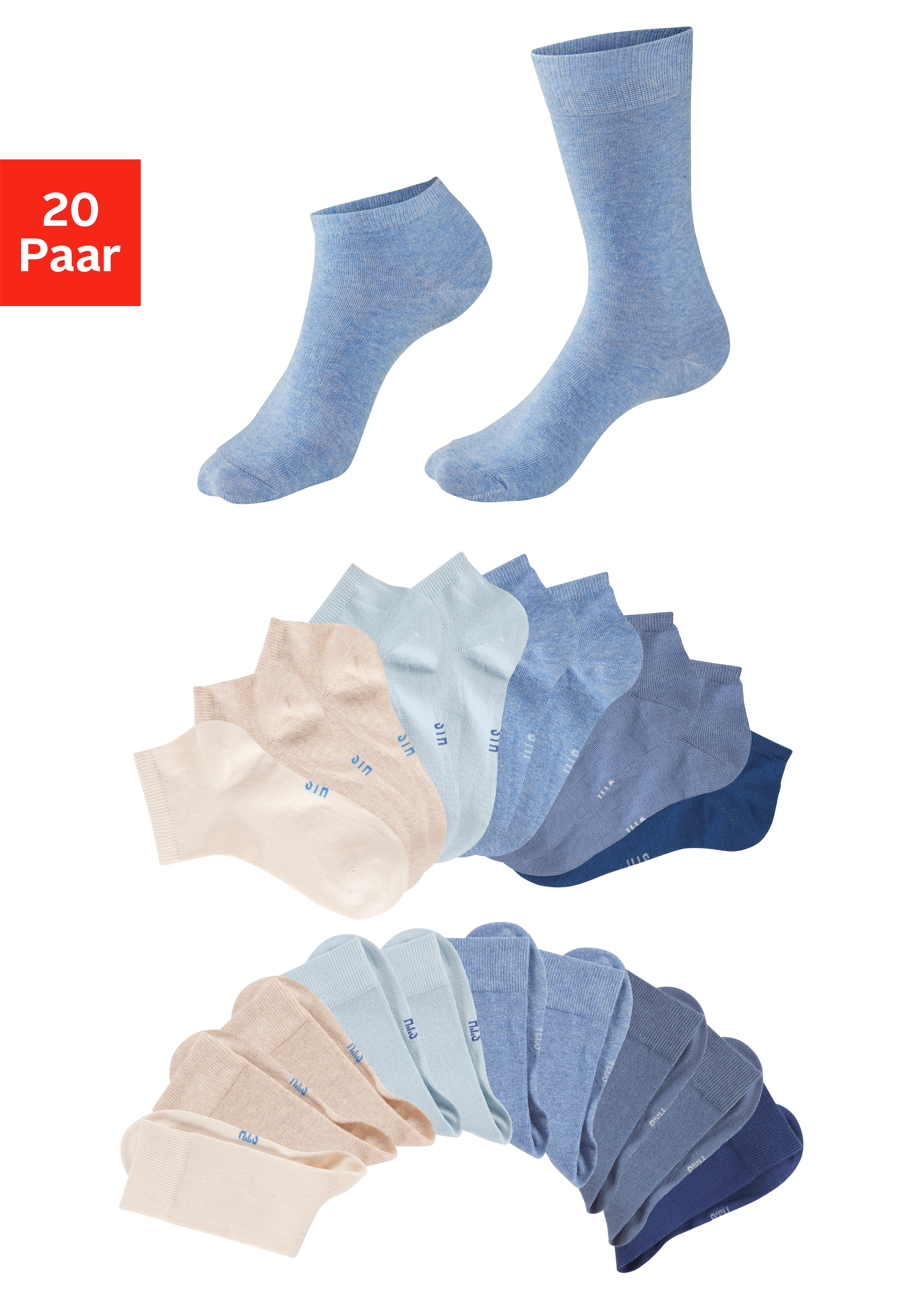 H.I.S Basicsocken "Damen und Herren Atmungsaktiver Baumwollanteil; Business, Basic" Packung, 20 Paar tlg. zwei Längen im Kombi Pack