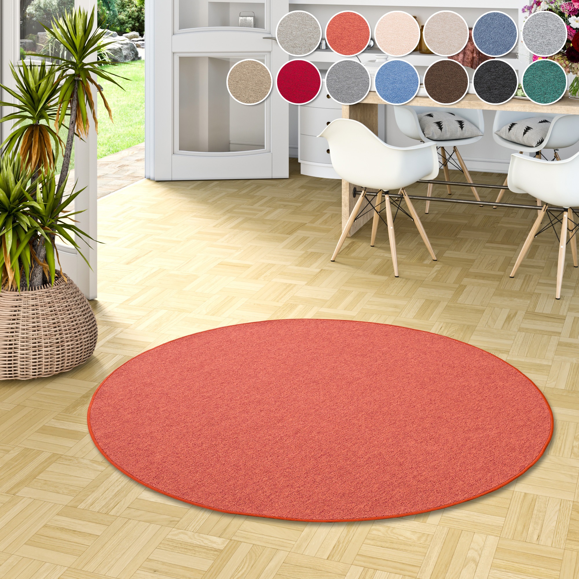 Teppich MY HOME "Fortis, Schlinge, Made in Netherlands", orange (terrakotta), H:5mm Ø:300cm, Kunstfaser, Teppiche, Teppich, Uni Farben, gekettelt, strapazierfähig, Wohnzimmer