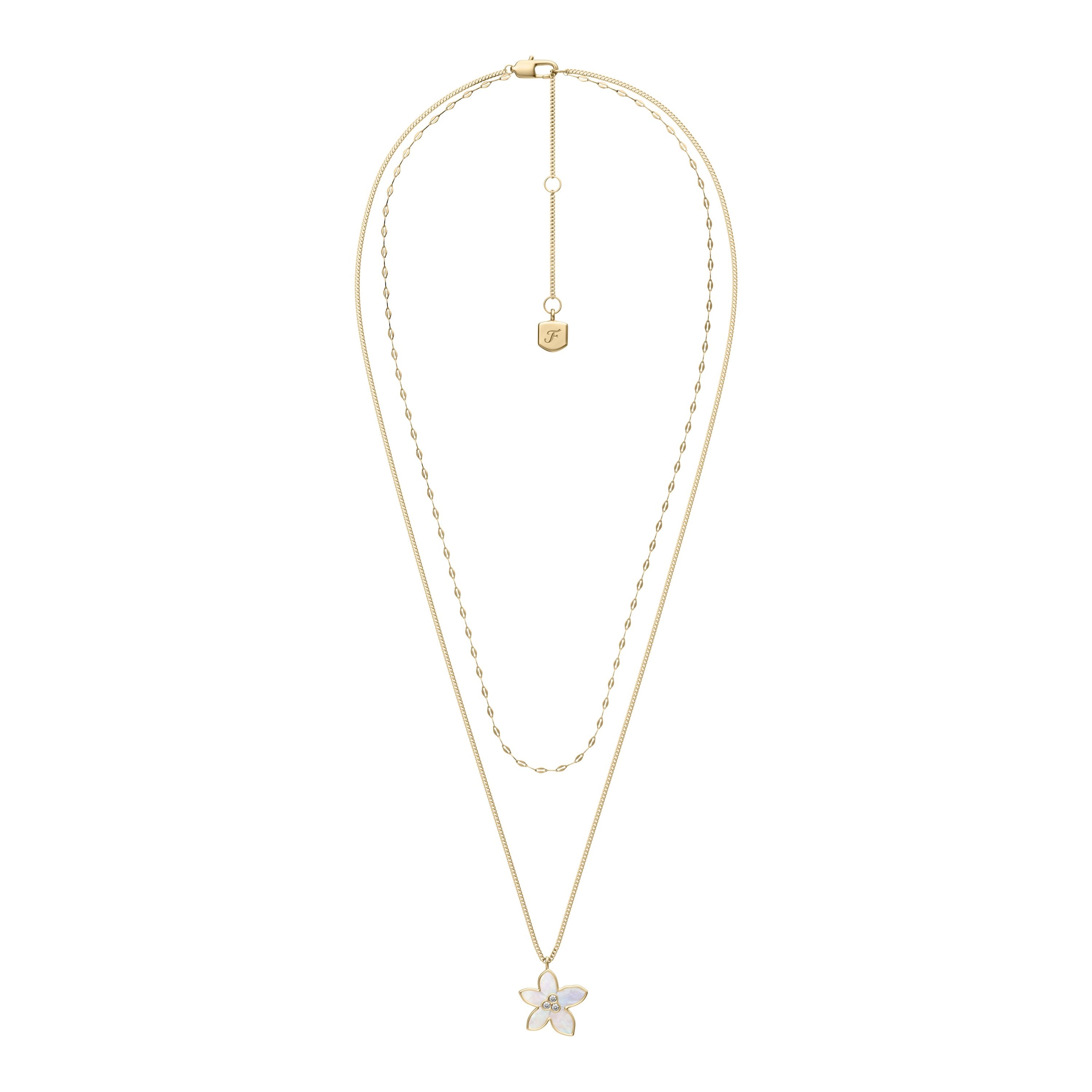 Fossil Kette mit Anhänger »Schmuck Geschenk Edelstahl Halskette Layering Blume Sutton« mit Glasstein - mit Perlmutt