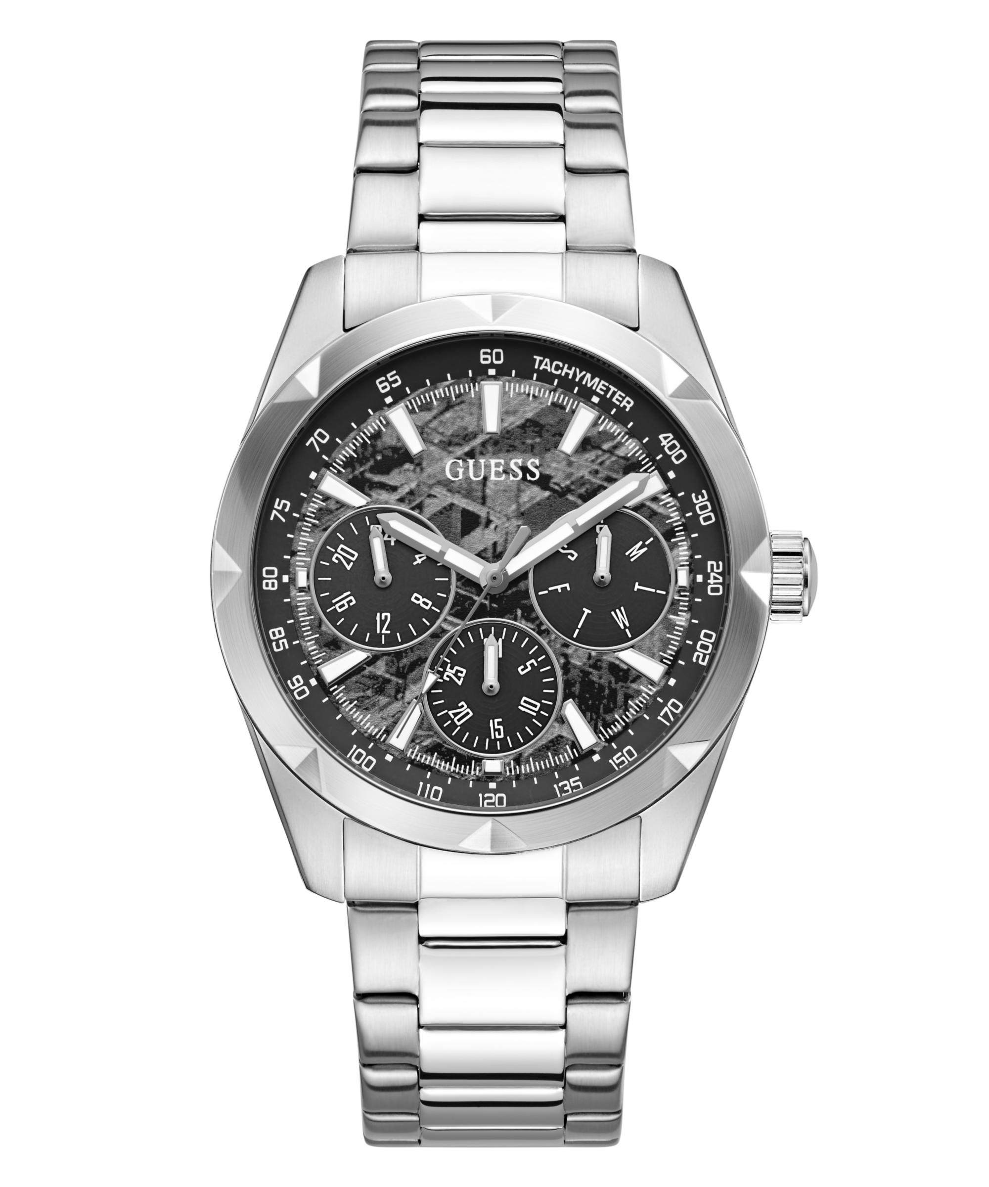 Guess Multifunktionsuhr »ROCCO« Quarzuhr, Armbanduhr, Herrenuhr, Edelstahlarmband, analog, Tag