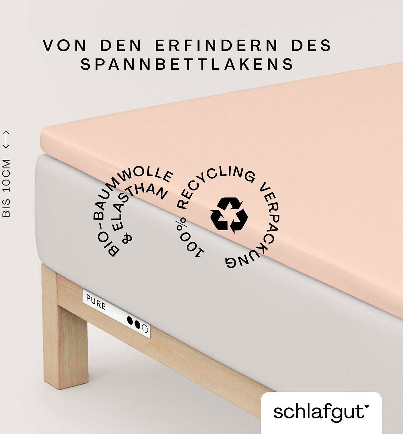 Schlafgut "PURE TOPPER Bio-Baumwolle mit Elasthan 170 g/m² für Topper bis 10 cm" PREMIUM Laken für Matratzen bis 10 cm Höhe, dehnbar, blickdicht