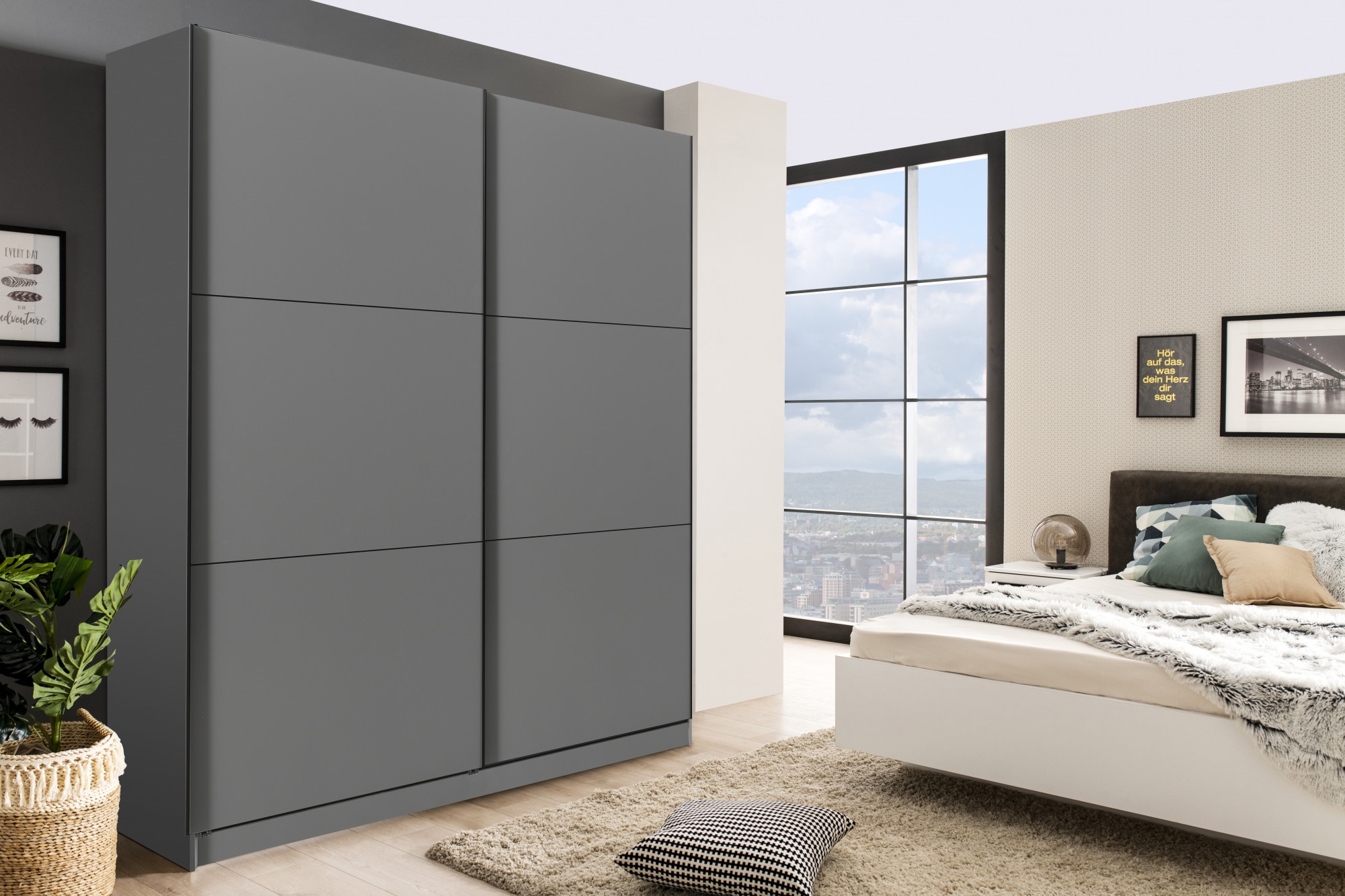 OTTO home Schwebetürenschrank "Sierra klassischer Kleiderschrank Wäscheschrank 179 oder 217cm breit" mit kompletter Inneneinteilung, FSC-zertifizierter Holzwerkstoff
