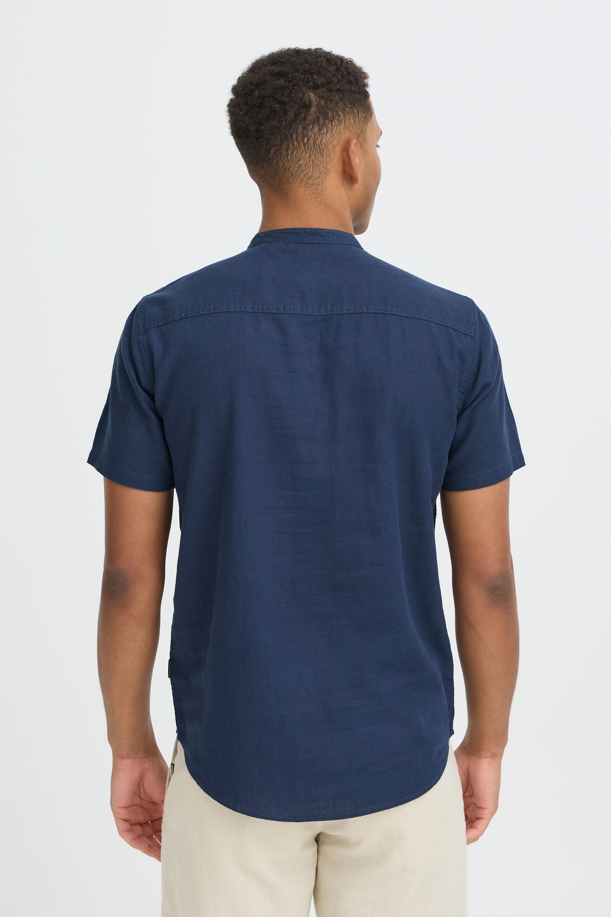 Leinenhemd BLEND "BHLiam", Herren, Gr. XXL, US-Größen, marineblaus, 55% Leinen, 45% Viskose, unifarben, Basic normal, hoch geschlossener Ausschnitt, normaler Saum, Hemden, Stilvolles Kurzarmhemd aus Leinenmix 6