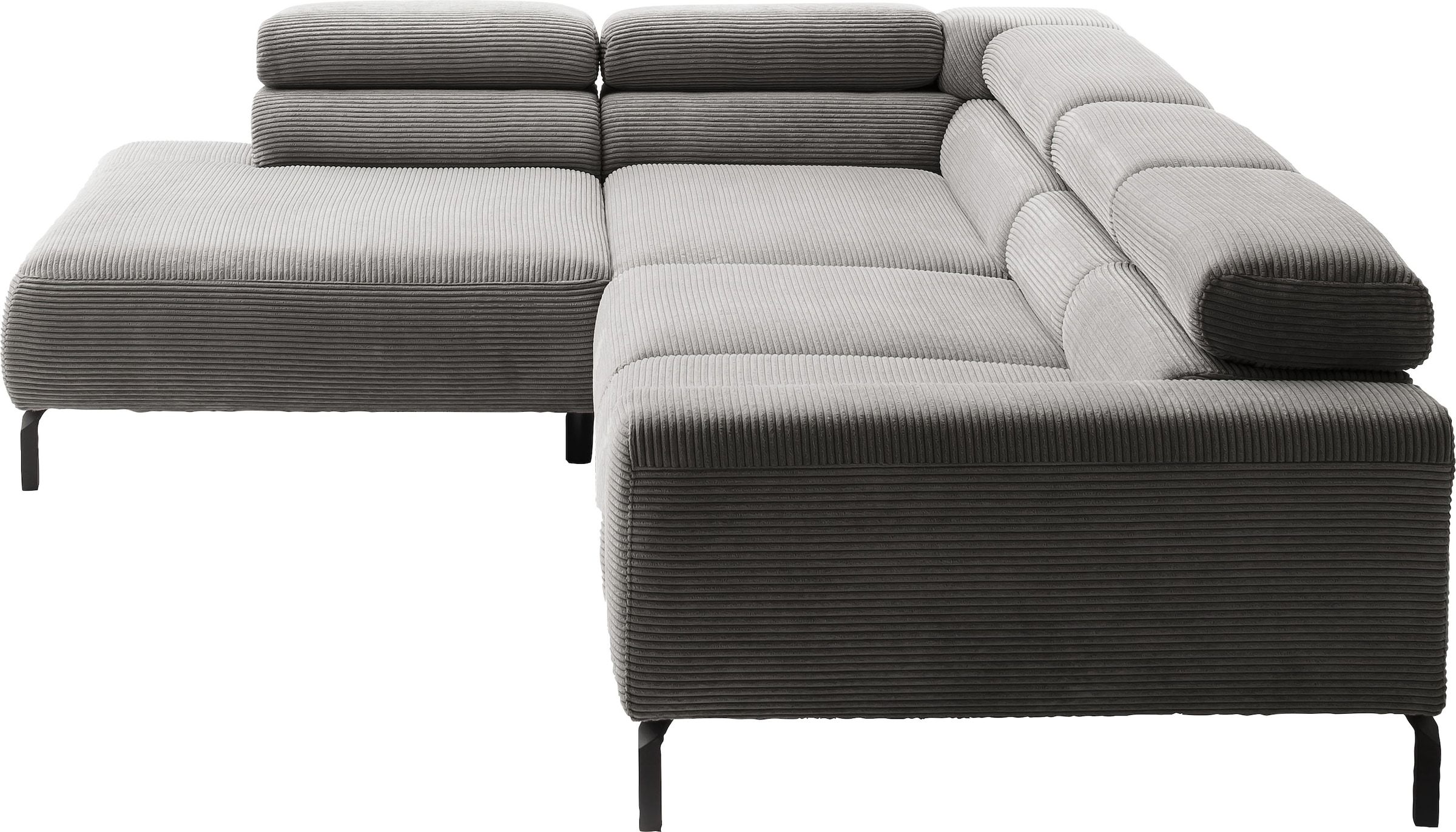 Places of Style Ecksofa »Antonelli, L-Form, inkl. Kopfteilverstellung, Breite 312 cm«, ohne Sitztiefenverstellung, in Cord, dunkelgrau