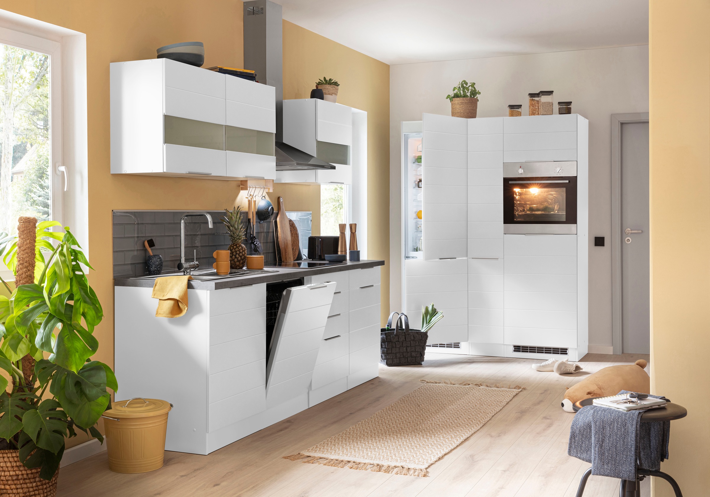 KOCHSTATION Küche »KS-Luhe«, 390 cm breit, wahlweise mit oder ohne E-Geräten, gefräste MDF-Fronten