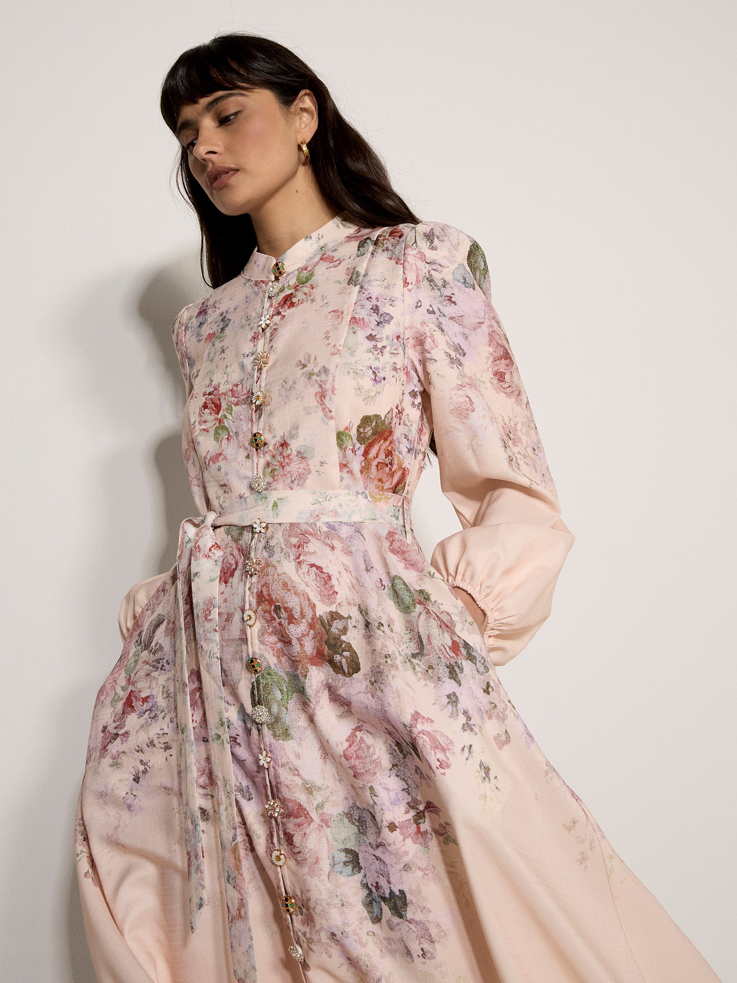 Apricot Midikleid »Midi-Kleid« mit Vintage-Blumenmuster und Zierknöpfen