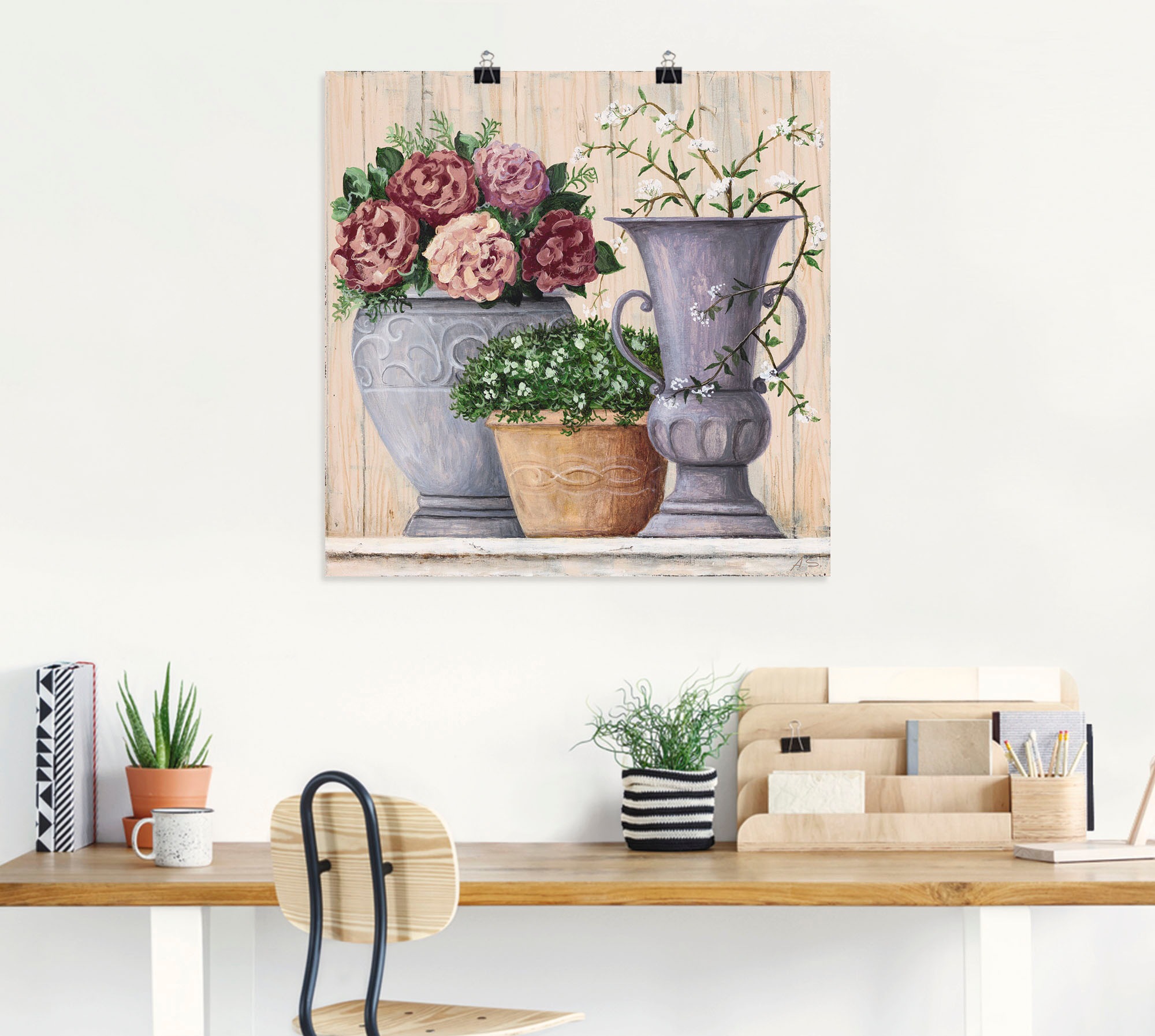 Artland Wandbild "Antike Blumen hell", Vasen & Töpfe, (1 St.), als Alubild, günstig online kaufen