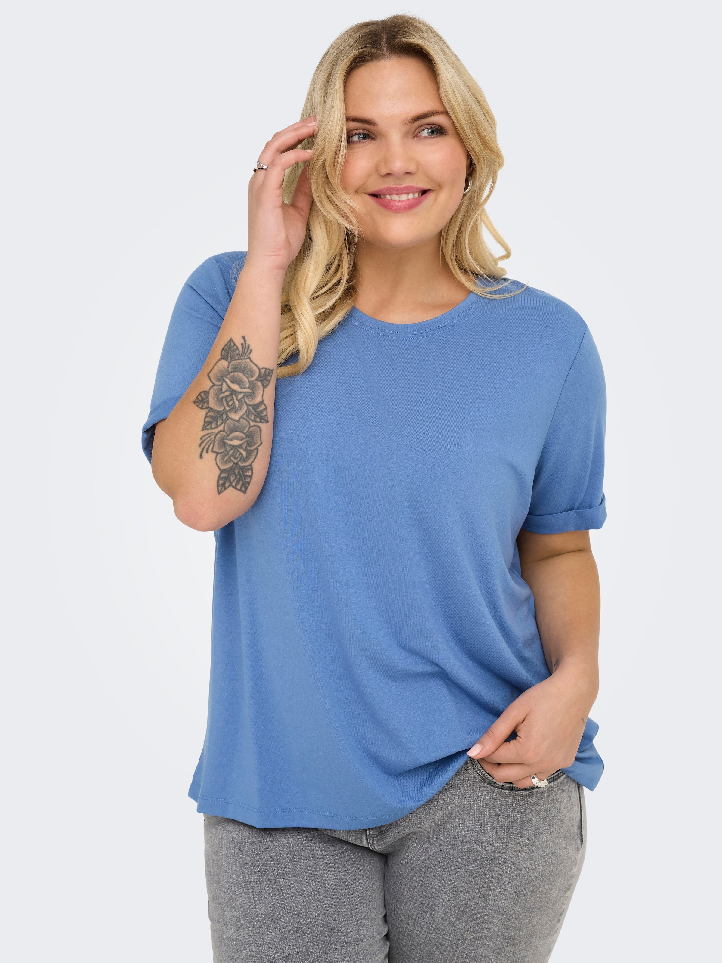 ONLY CARMAKOMA Kurzarmshirt "CARMOSTER S/S FOLD UP TOP JRS NOOS" günstig online kaufen