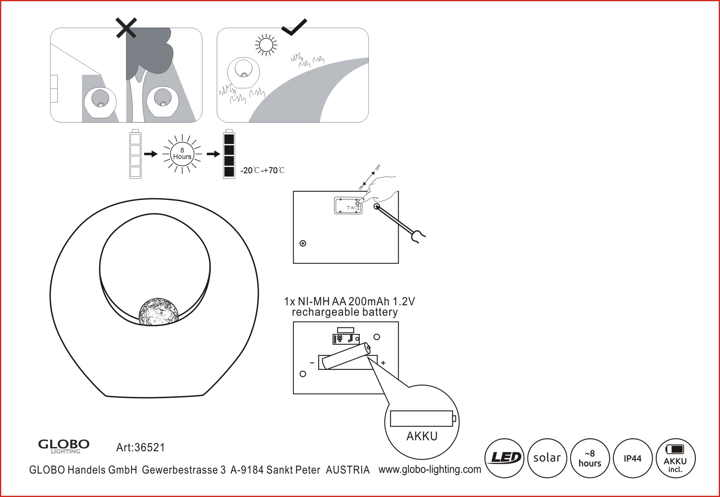 GLOBO LIGHTING LED Solarleuchte »SOLARLEUCHTE METALL MESSINGFARBEN, 1XLED-Modul« LED-Modul 1 Stk. Warmweiß Messing-Solarleuchte mit Glas crackle, Feuereffekt, LED 0.06W