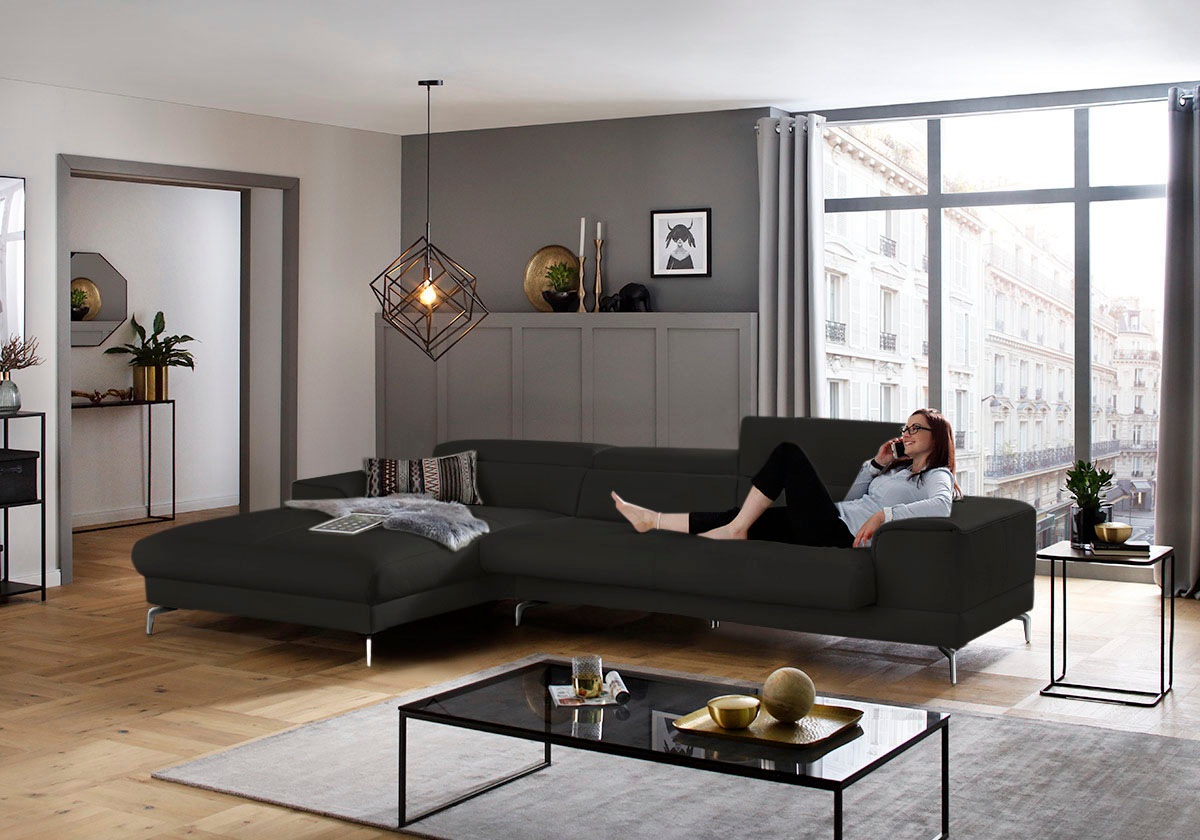 W.SCHILLIG Ecksofa »piedroo, Designsofa mit tollem Sitzkomfort, elegant und bequem, L-Form«, Kopfteilverstellung, wahlweise mit Sitztiefenverstellung, Breite 343cm