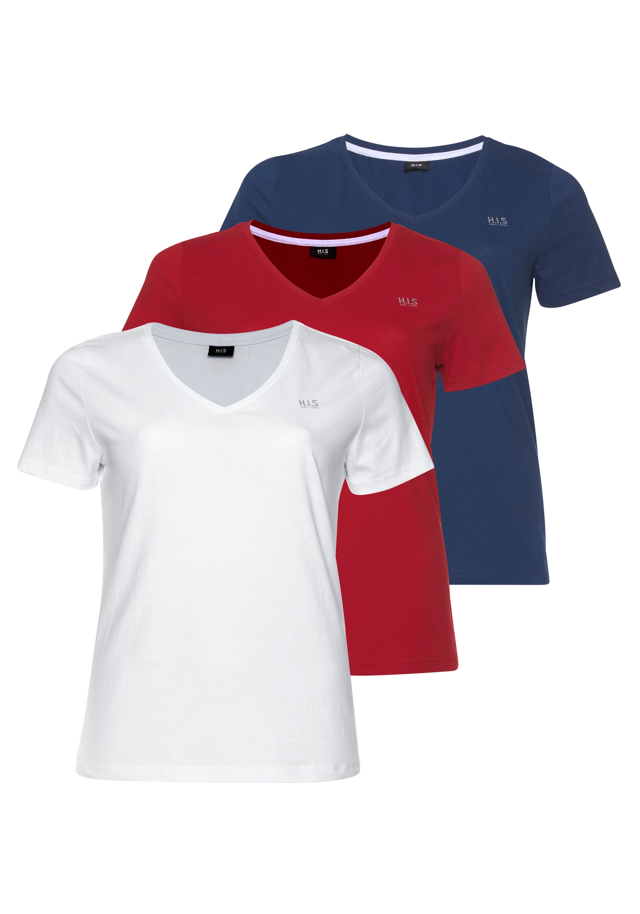 H.I.S T-Shirt "Essential-Basics", 3er-Packer Spar-Set, figurumspielender Sc günstig online kaufen
