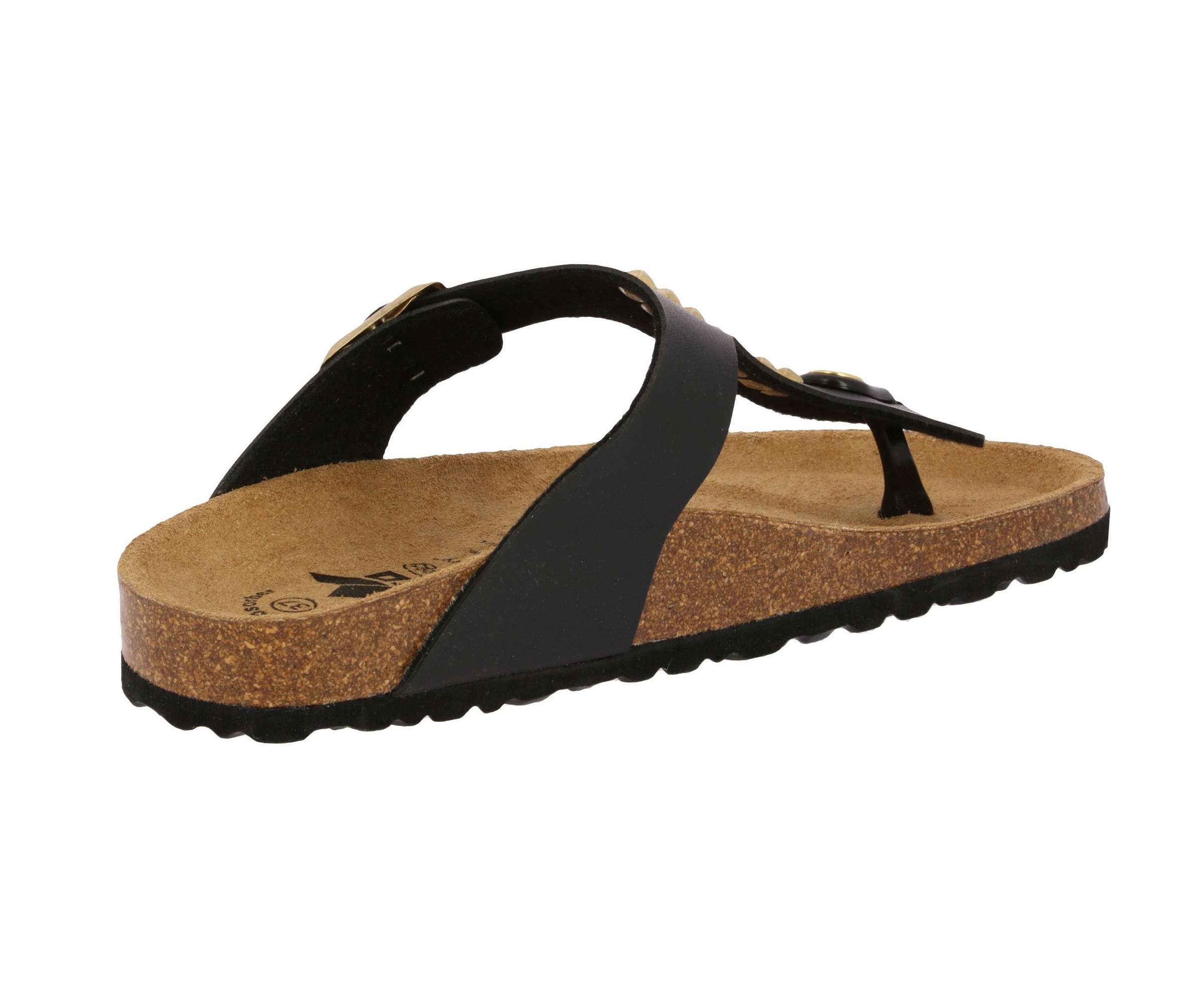 Pantolette LICO "Zehenstegpantolette Bioline Goldstar", Damen, Gr. 37, schwarz, Synthetik, Schuhe Damenschuh Zehentrenner Sommerschuh 3