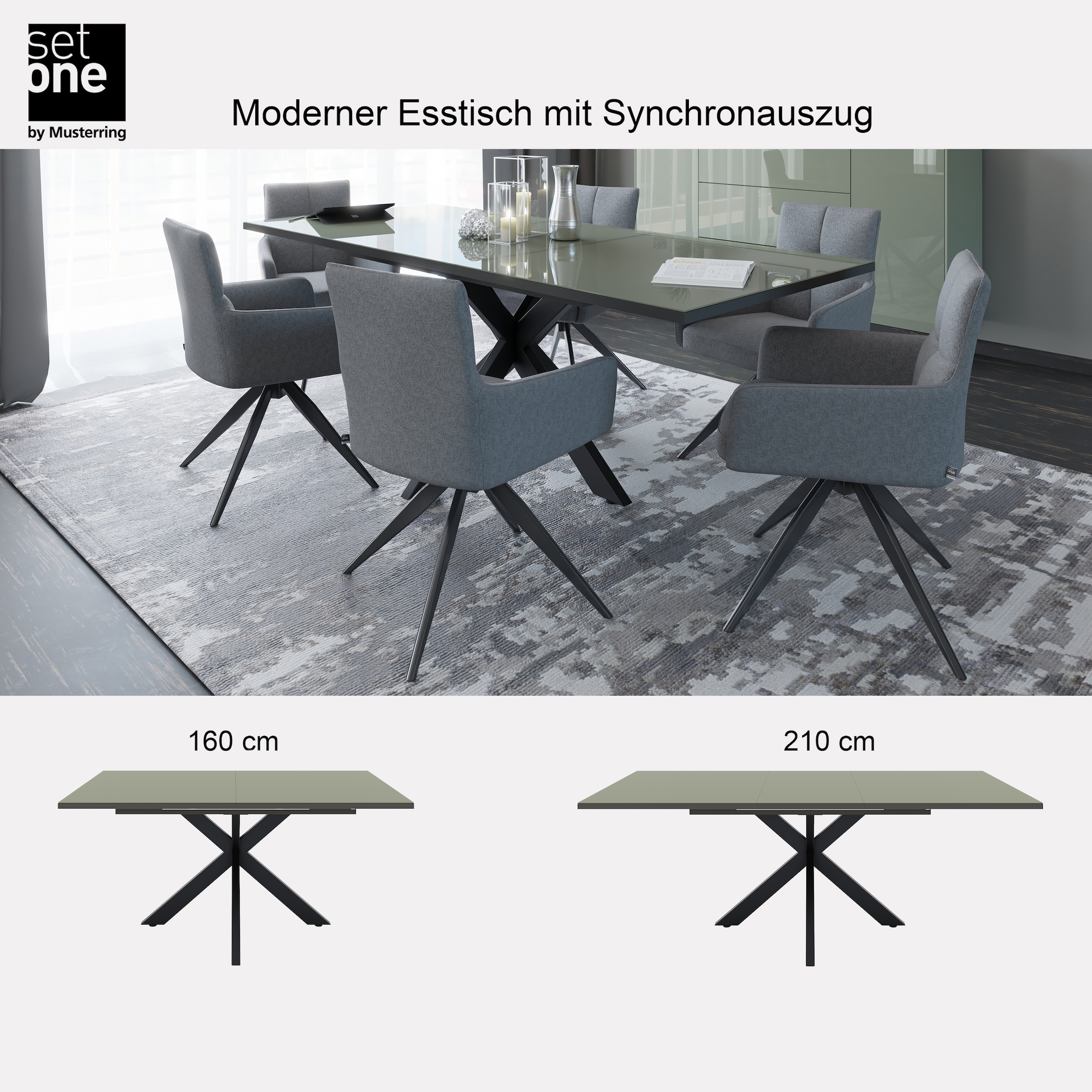 set one by Musterring Esstisch »Reno« 1 Stk. tlg. Mit Vierkantfuß, wählbaren Gestellen und Plattenfarben