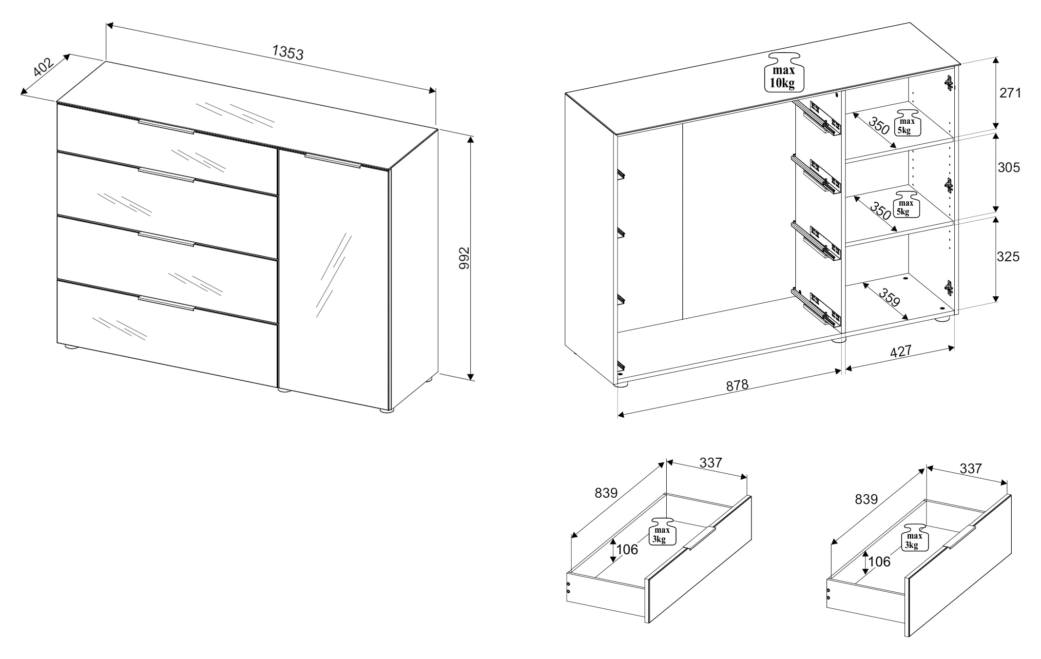 HBZ Kommode »Santorin, BxHxT 135x99x40 cm«, (1 St.), Breite 135cm, Softclose für Türen und Schubkästen, Melaminbeschichtung