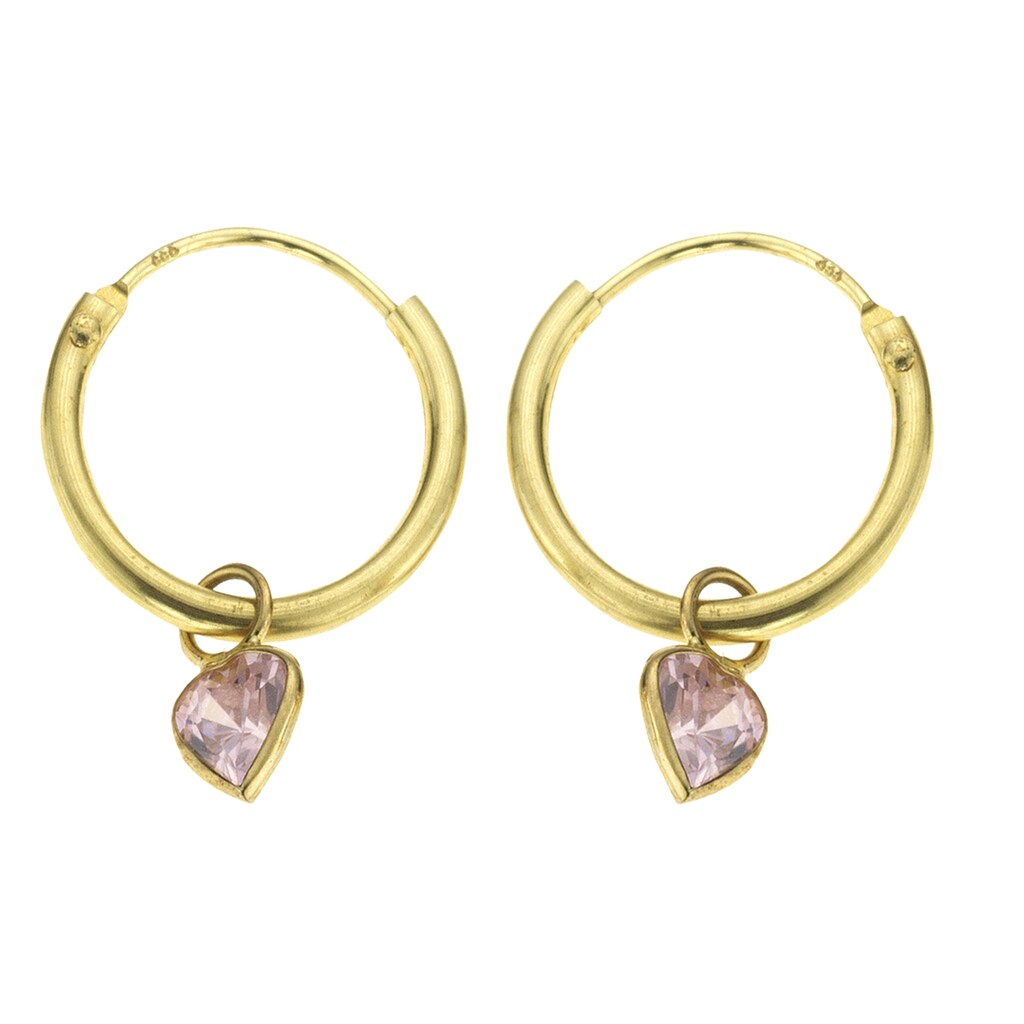 Zeeme Paar Creolen »333/- Gelbgold Herz Zirkonia pink«