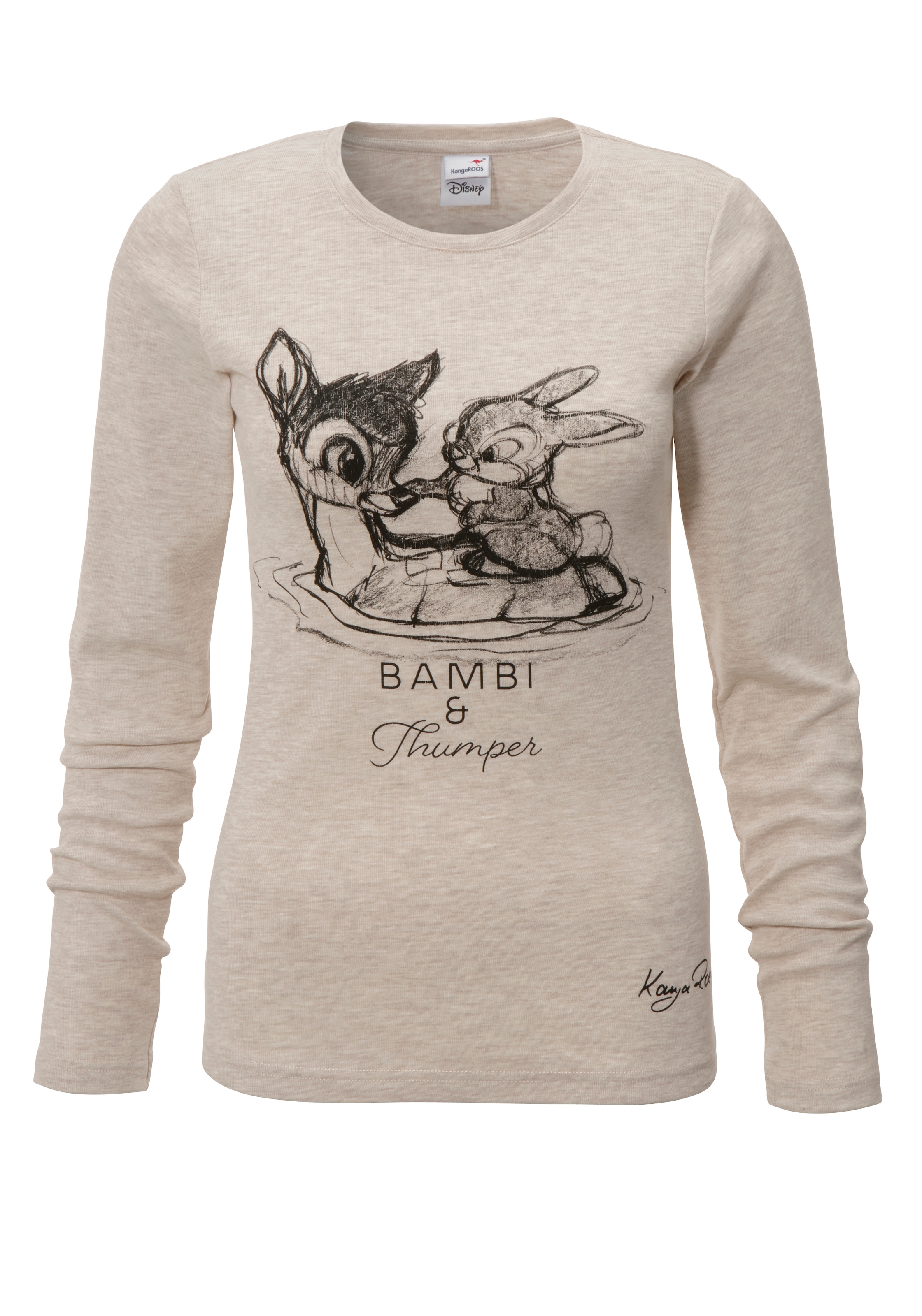 KangaROOS Langarmshirt »Bambi & Klopfer«, Langarm, sehr figurbetont, unifarben, Rundhalsausschnitt