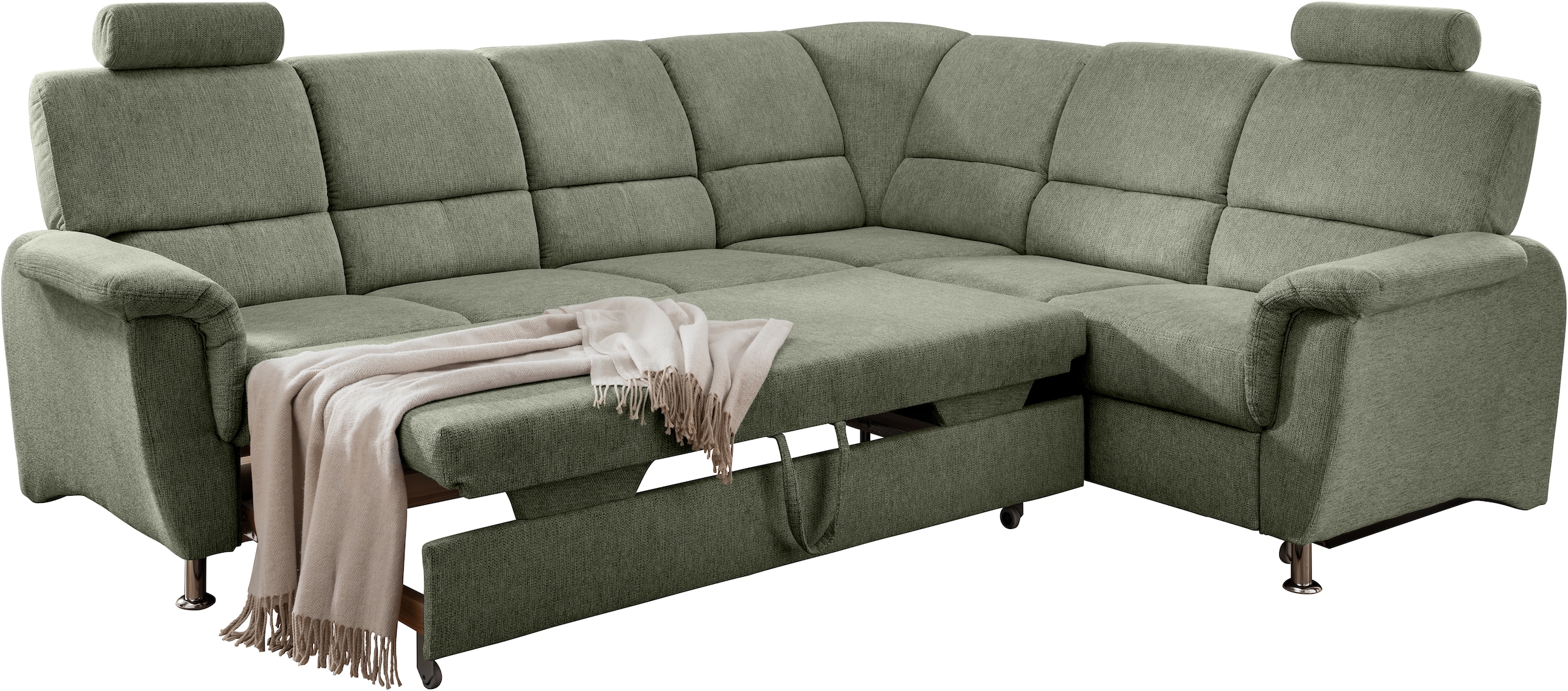 Home affaire Ecksofa »Pisa L-Form, mit Schlaffunktion, Stauraum, 2x höhenverstellbare«, Kopfstützen und Relaxfunktion im Eckelement