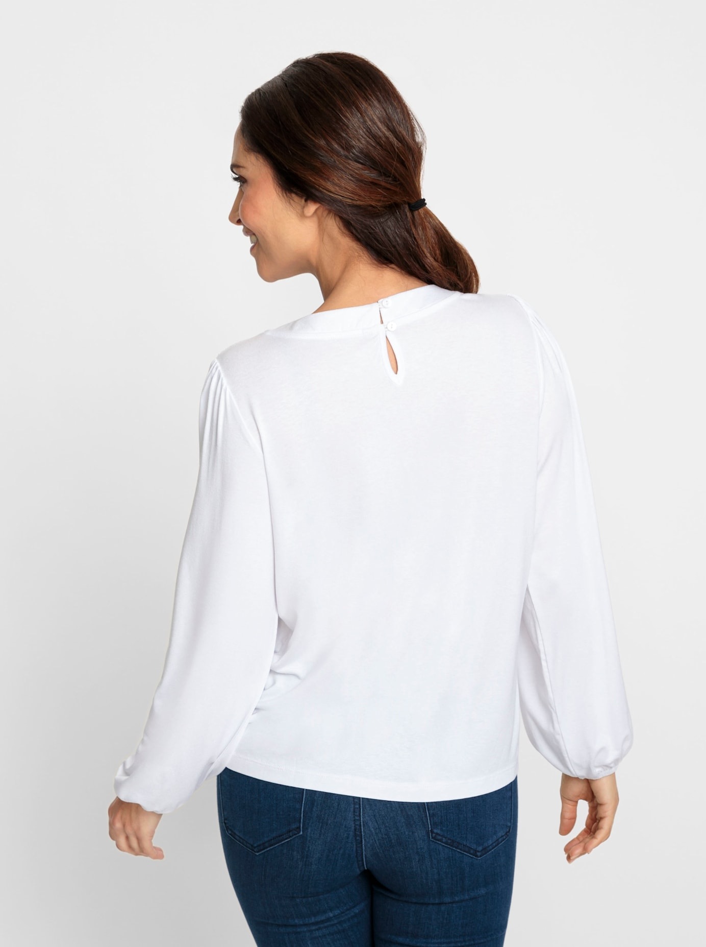 Spitzenshirt INSPIRATIONEN "Shirt", Damen, Gr. 50, weiß, 95% Viskose, 5% Elasthan, unifarben, Rundhals, Shirts 2