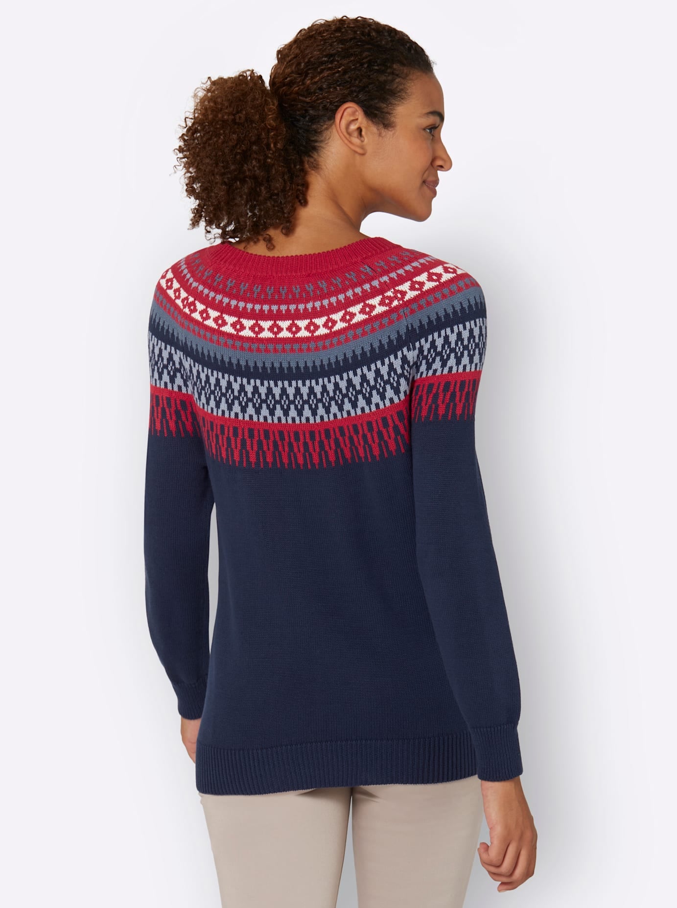 Norwegerpullover CASUAL LOOKS "Pullover", Damen, Gr. 40, bunt (nachtblau, kirsche, gemustert), 100% Baumwolle, gemustert, mehrfarbig, Pullover Norwegerpullover 3