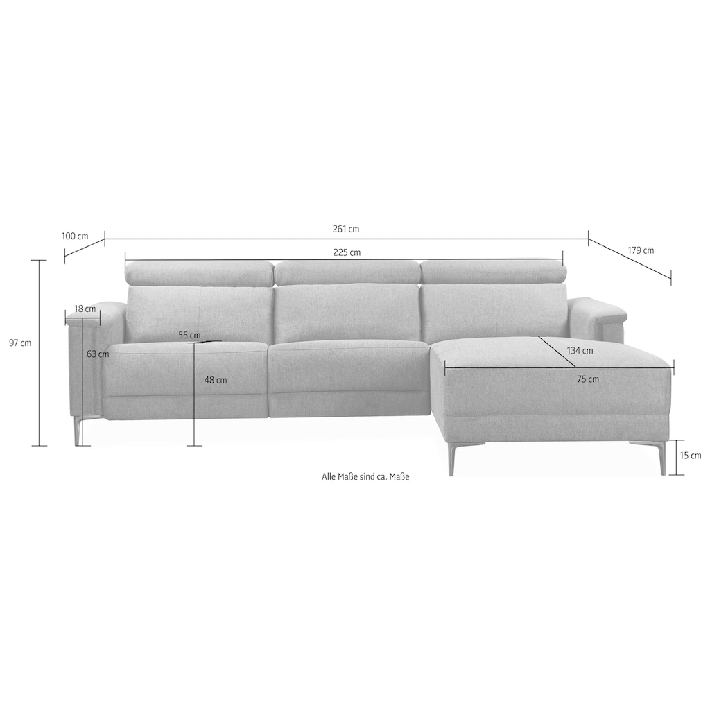 Places of Style Ecksofa »Lund, L-Form, 261cm,«