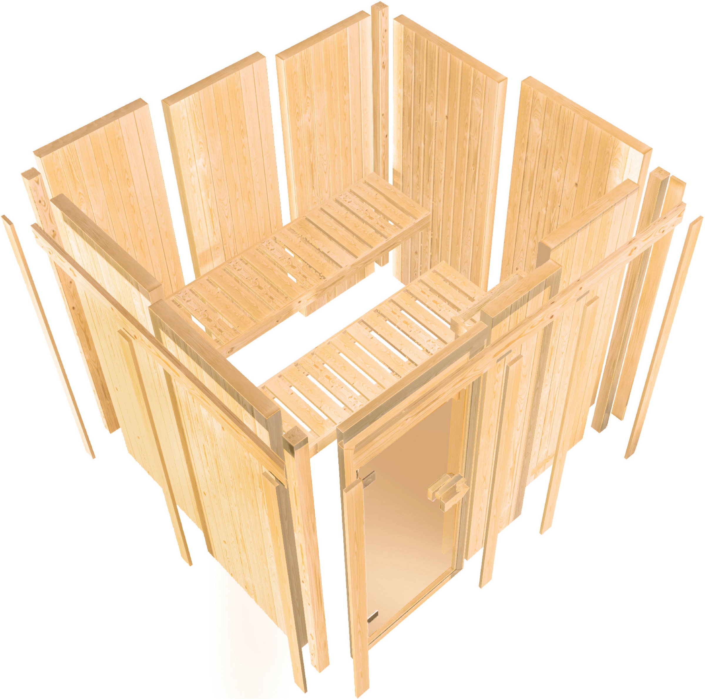 Karibu Sauna »»Liyah« naturbelassen, mit graphitfarbener Tür« Set,  in verschiedenen Ausführungen erhältlich, 9 KW Ofen mit externe Strg