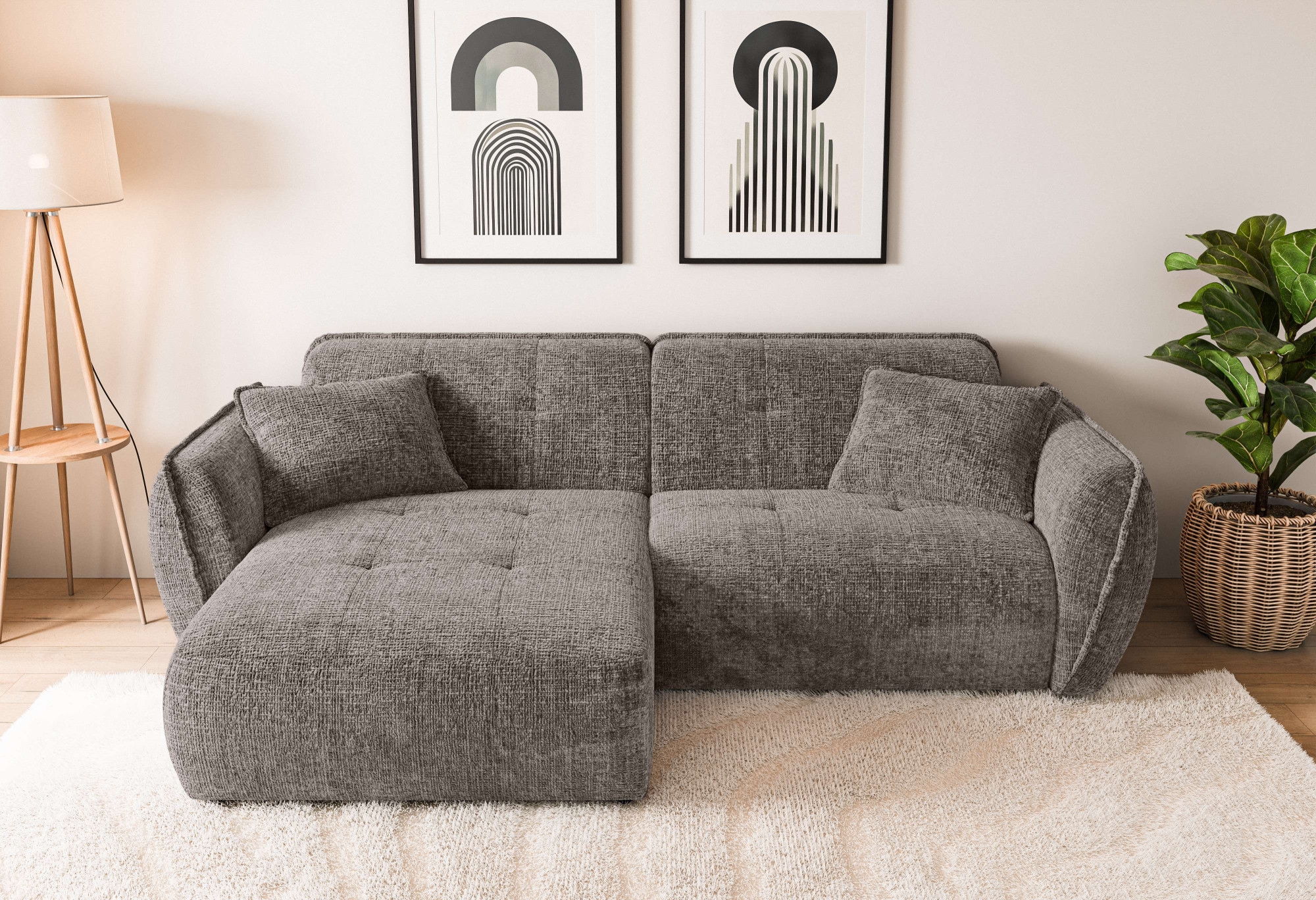 Home affaire Ecksofa "MIRELDA L-Form mit Steppungen, Recamiere rechts/links, Breite 253 cm" Sitztiefe 62 cm, elegant und bequem, 2 Zierkissen, belastbar bis 480kg