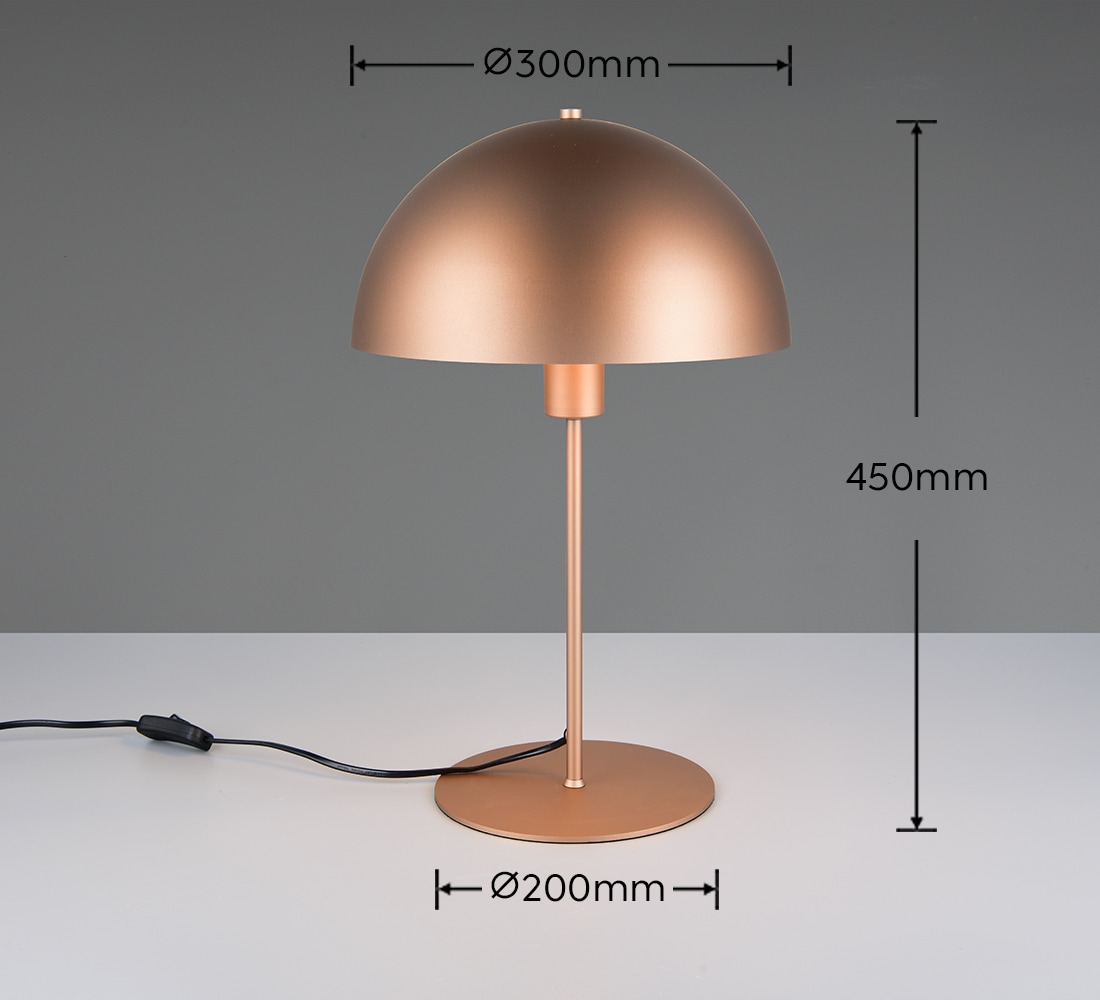 TRIO Leuchten Schreibtischlampe »NOLA, exkl. 1x E27 max 40W, Tischlampe mit Schnurschalter Höhe 45cm«, 1 flammig, Leuchtmittel E27 | Leuchtmittel wechselbar, Ø 30cm, Nachttischlampe, 180cm Anschlusskabel, Leuchtmittel wechselbar