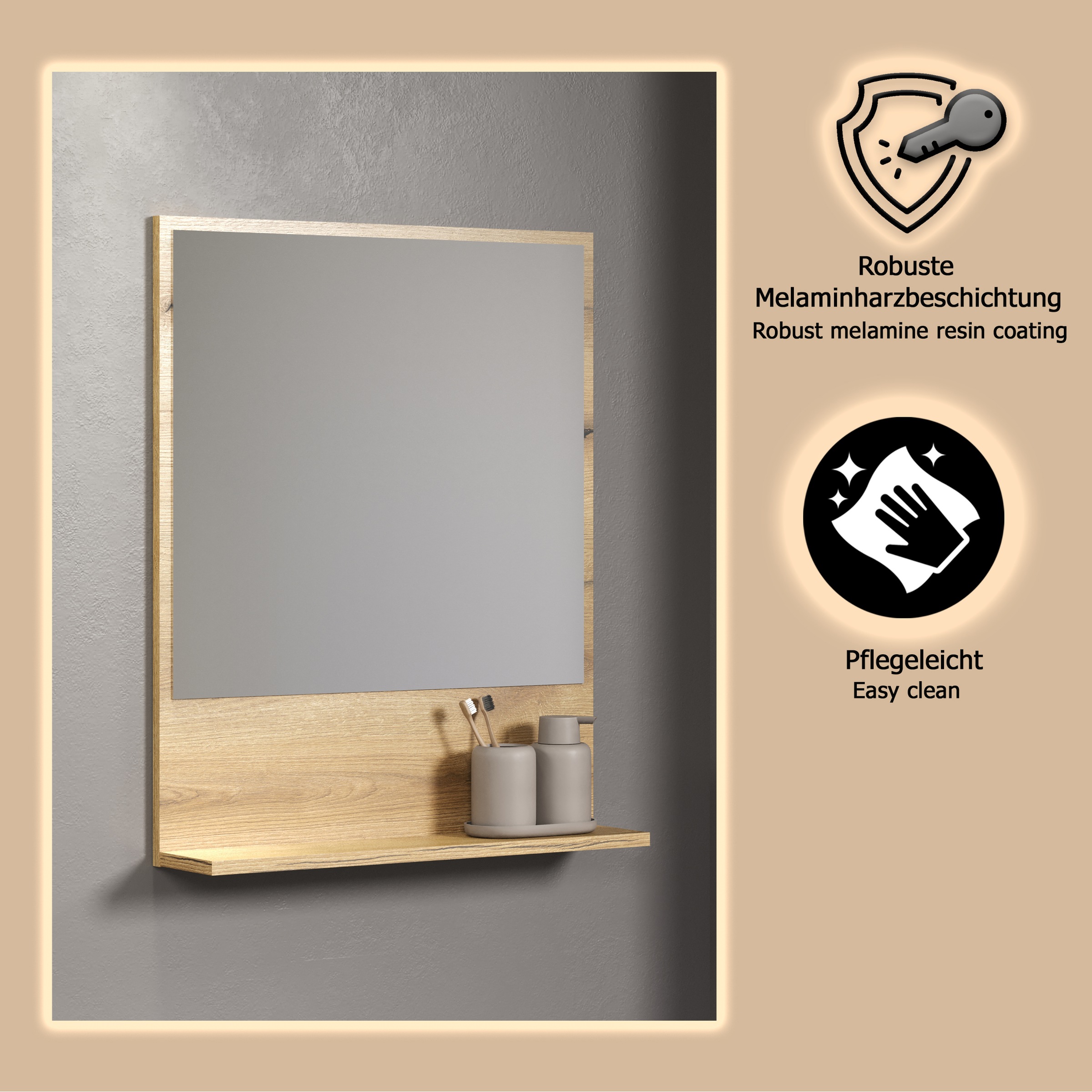 welltime Badspiegel »Amrum«, Wandspiegel mit Ablage - (B/T/H) wahlweise 60 bis 80/14/74 cm