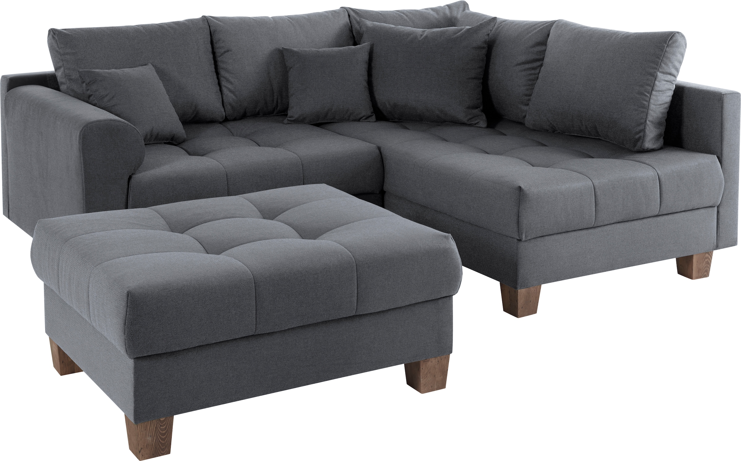 Home affaire Ecksofa »Rice L-Form inkl. Hocker«, (Set, mit Hocker), mit Bonnellfederkern, Hocker & Kissen, Ottomane beidseitig montierbar