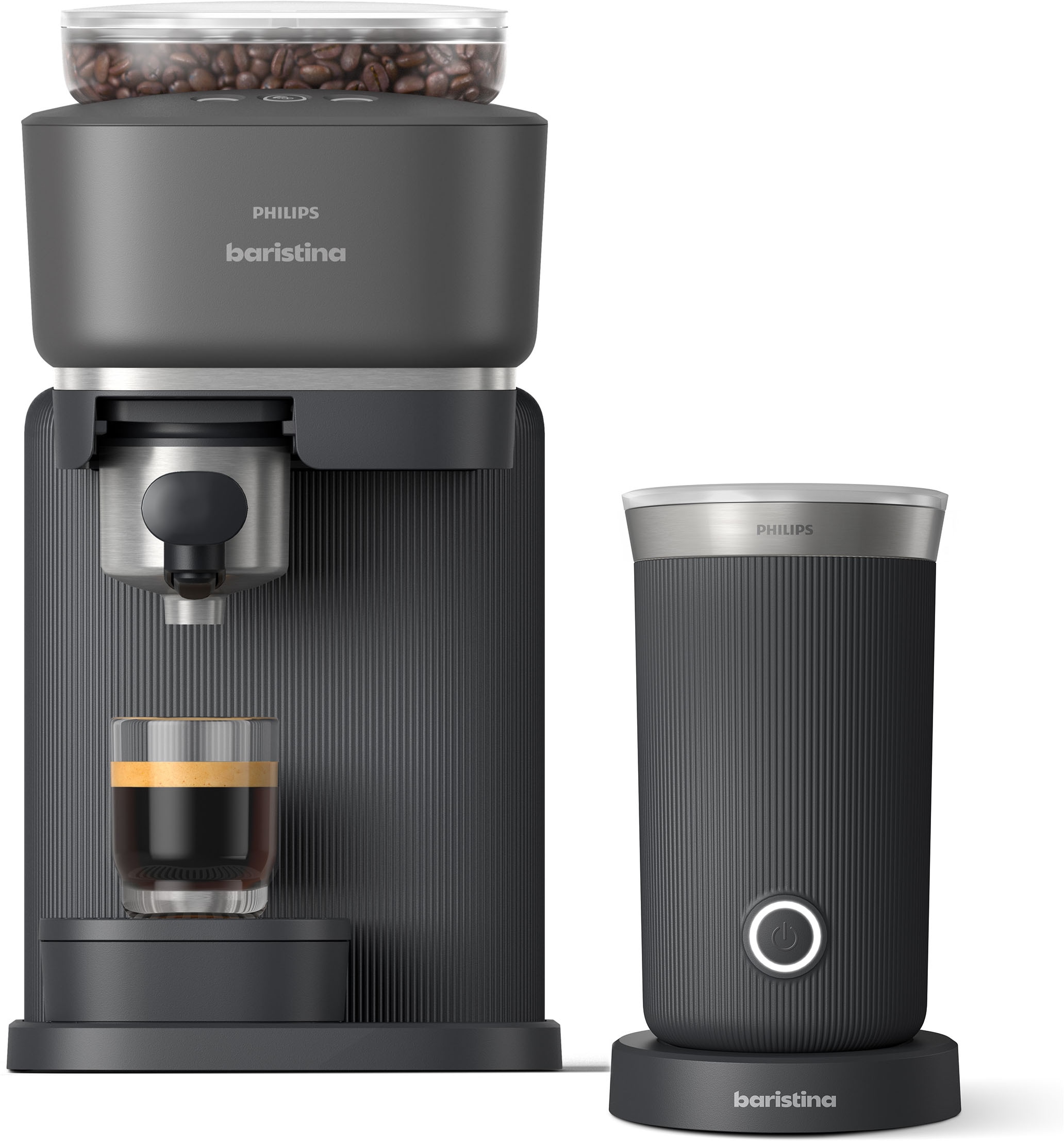 PHILIPS baristina Espressomaschine »BAR308/60 mit Mahlwerk für ganze Bohnen, Milchaufschäumer inkl.« 16 bar Pumpendruck, Schwarzgrau